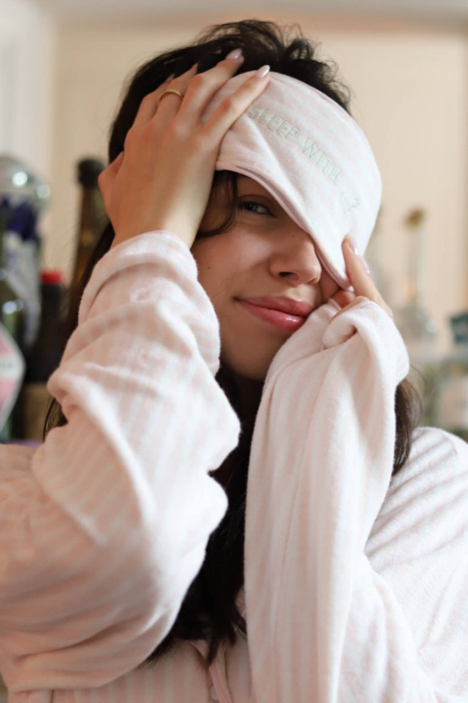 Gestreifte Schlafmaske in Rosa/Creme