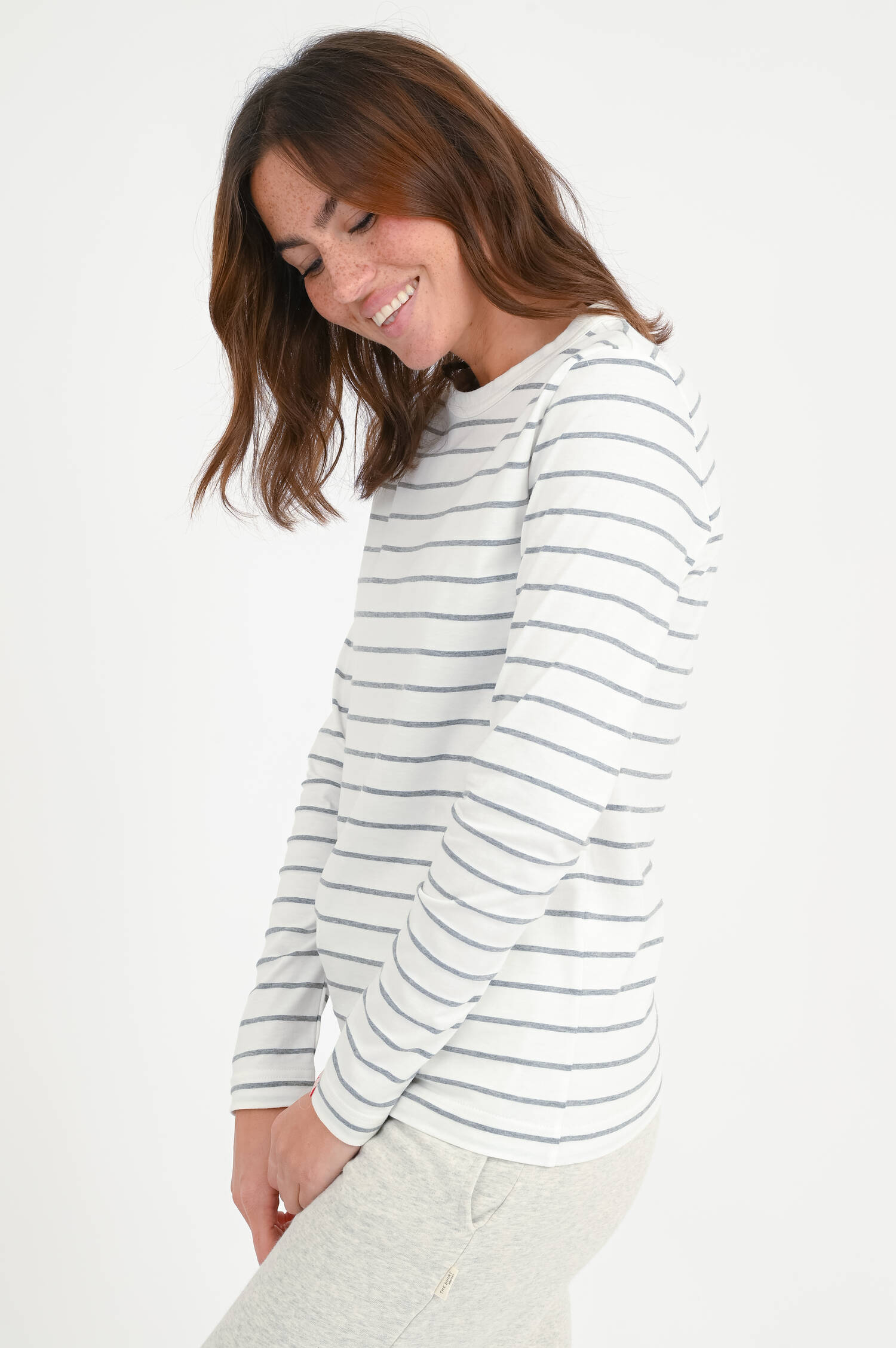 Gestreiftes Langarm-Shirt in Weiß/Grau