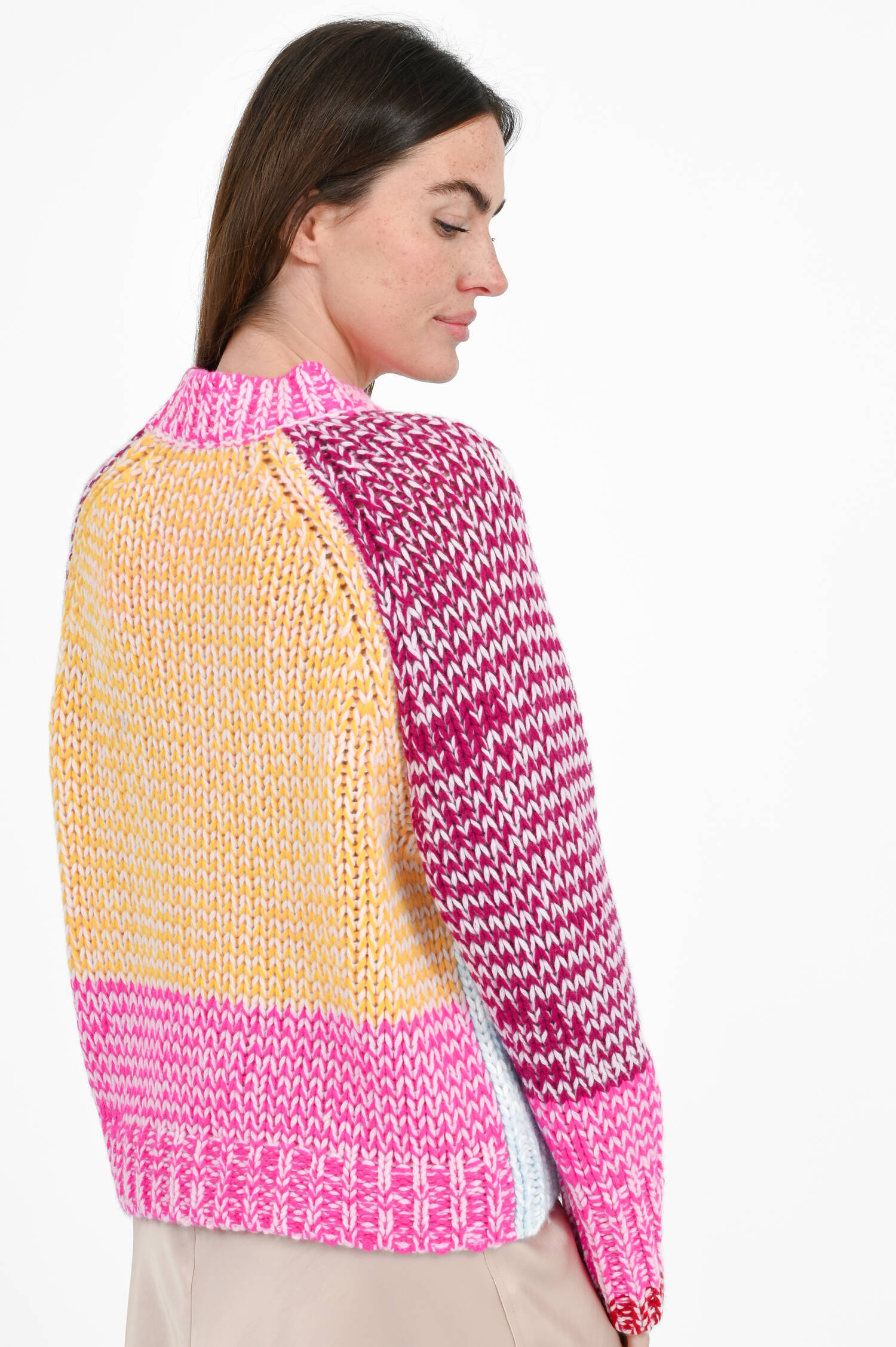 Cashmere-Strickpullover in Grün/Blau/Pink