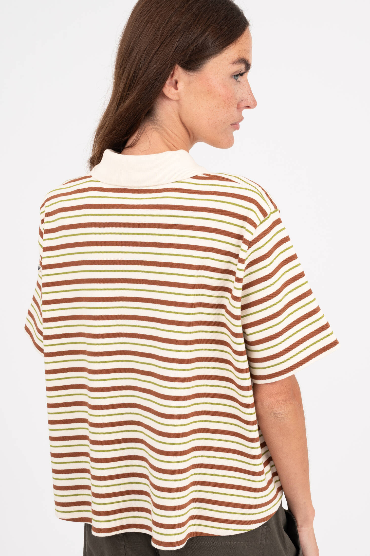 Poloshirt in Creme/Braun gestreift