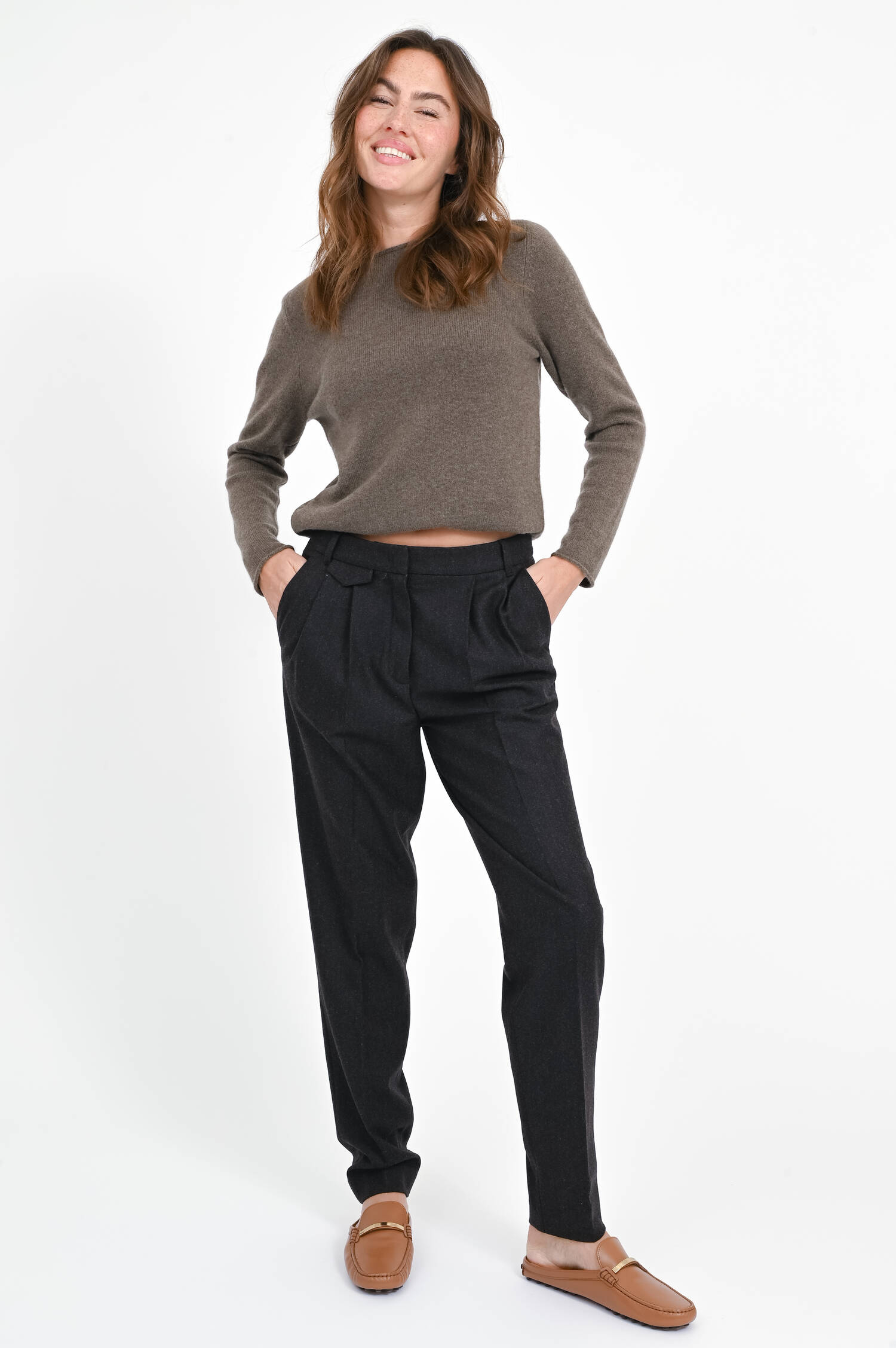 Flanell Hose FABIOLA in Graubraun