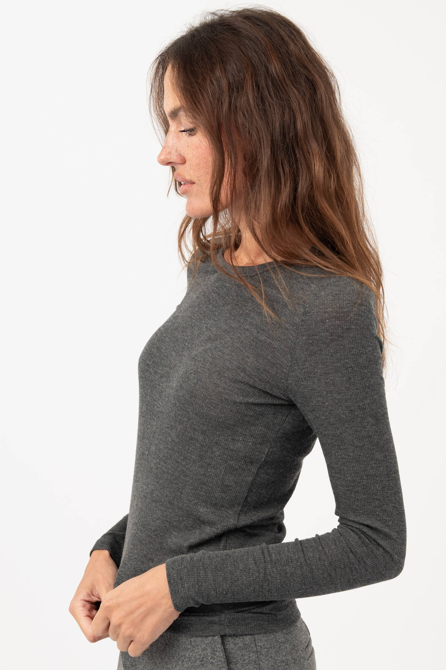 Langarm-Rippstrick-Shirt in Dunkelgrau Langarm-Rippstrick-Shirt in Dunkelgrau