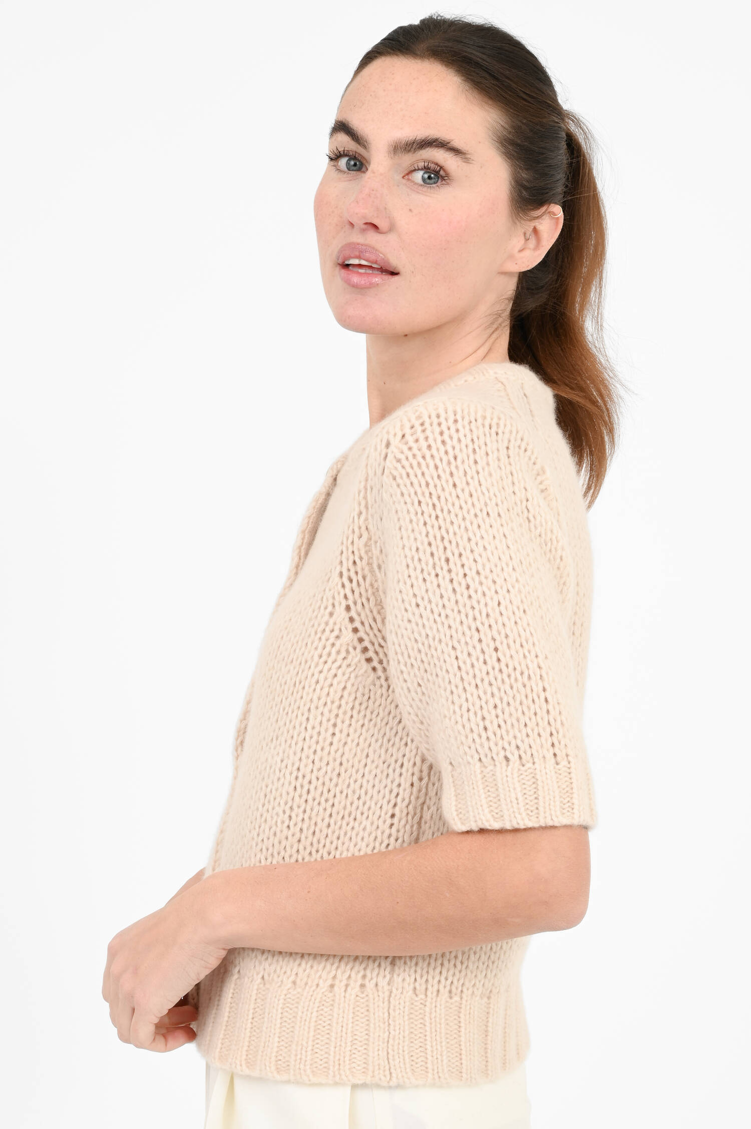 Cashmere-Mix-Strickweste in Beige