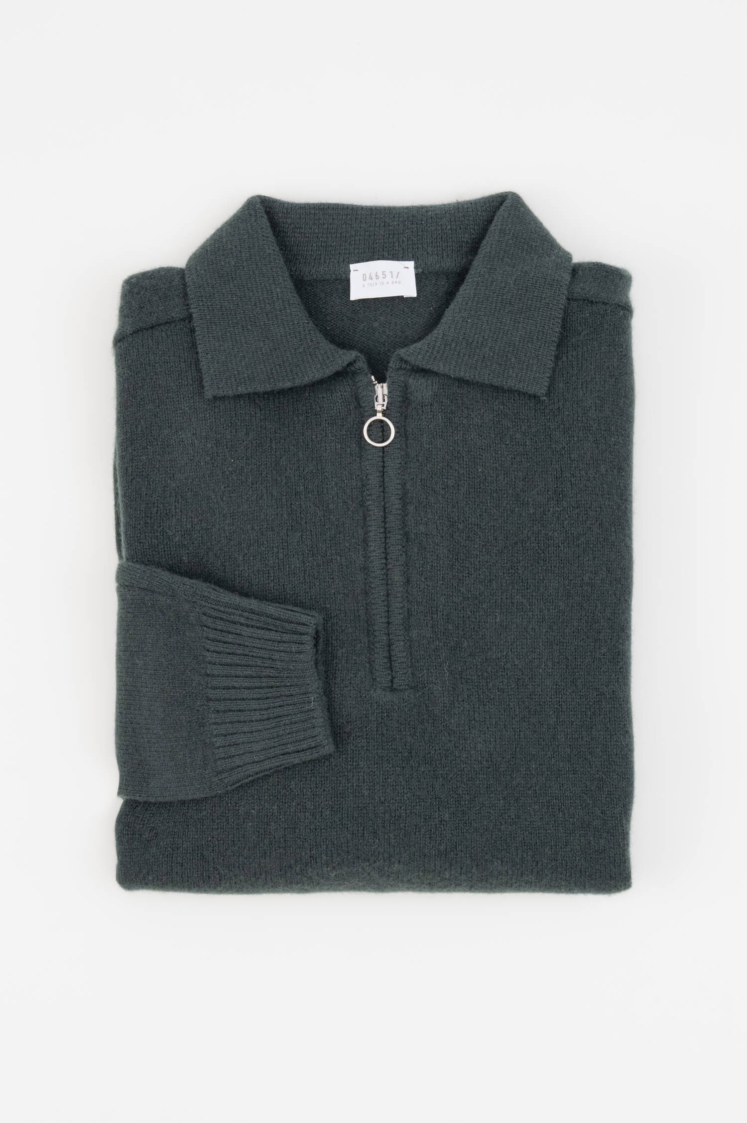 Woll-Cashmere-Polo-Pullover in Dunkelgrün
