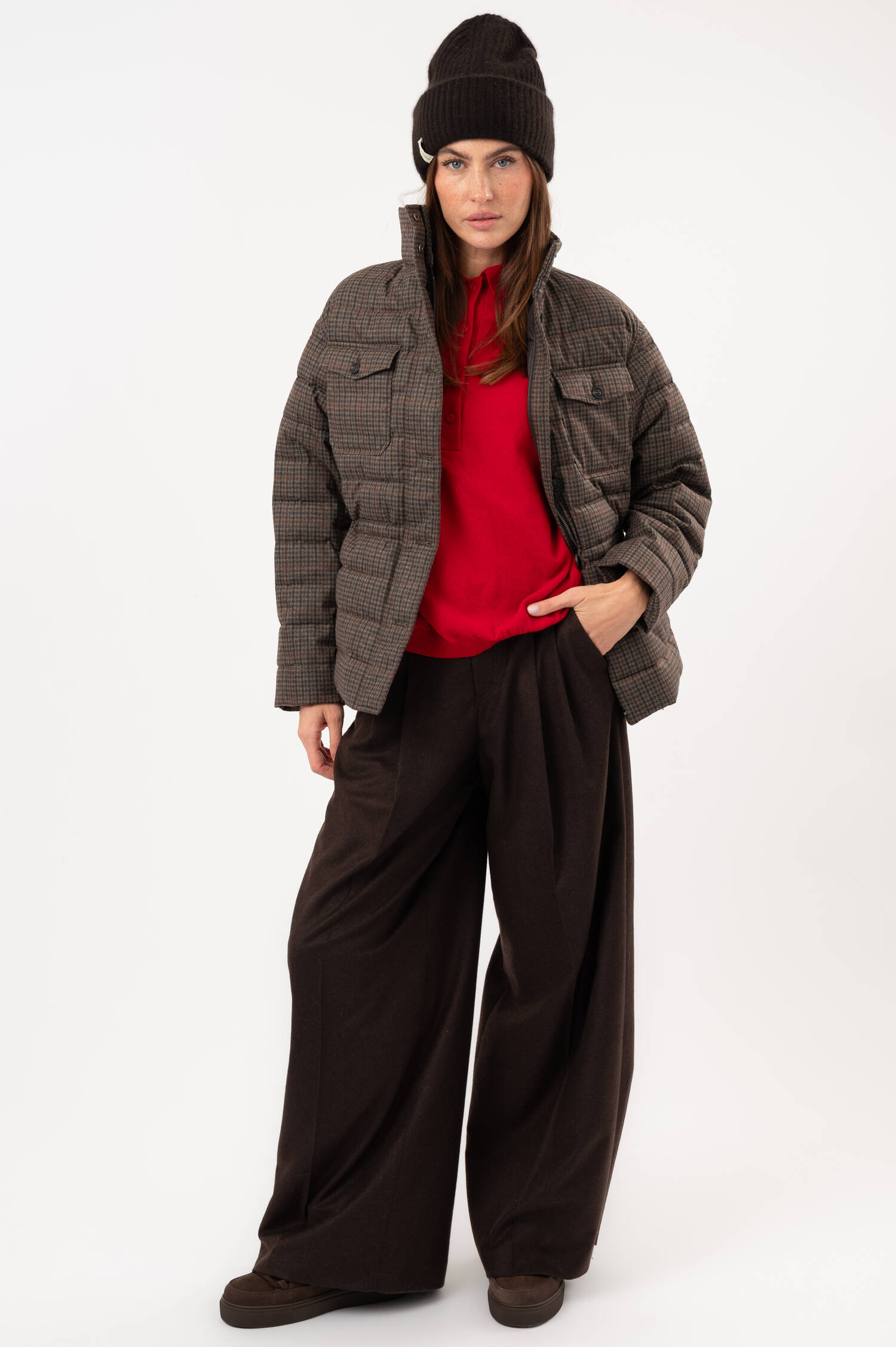 Steppjacke Hahnentritt in Braun
