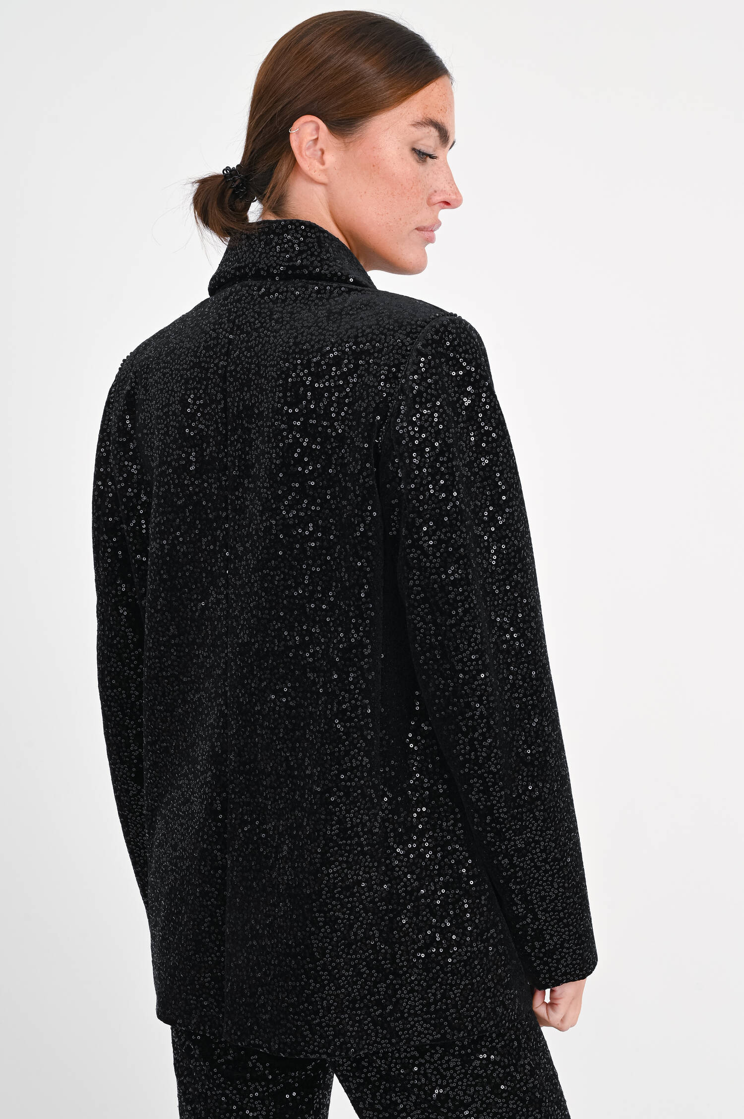 Samtblazer mit Pailletten in Schwarz
