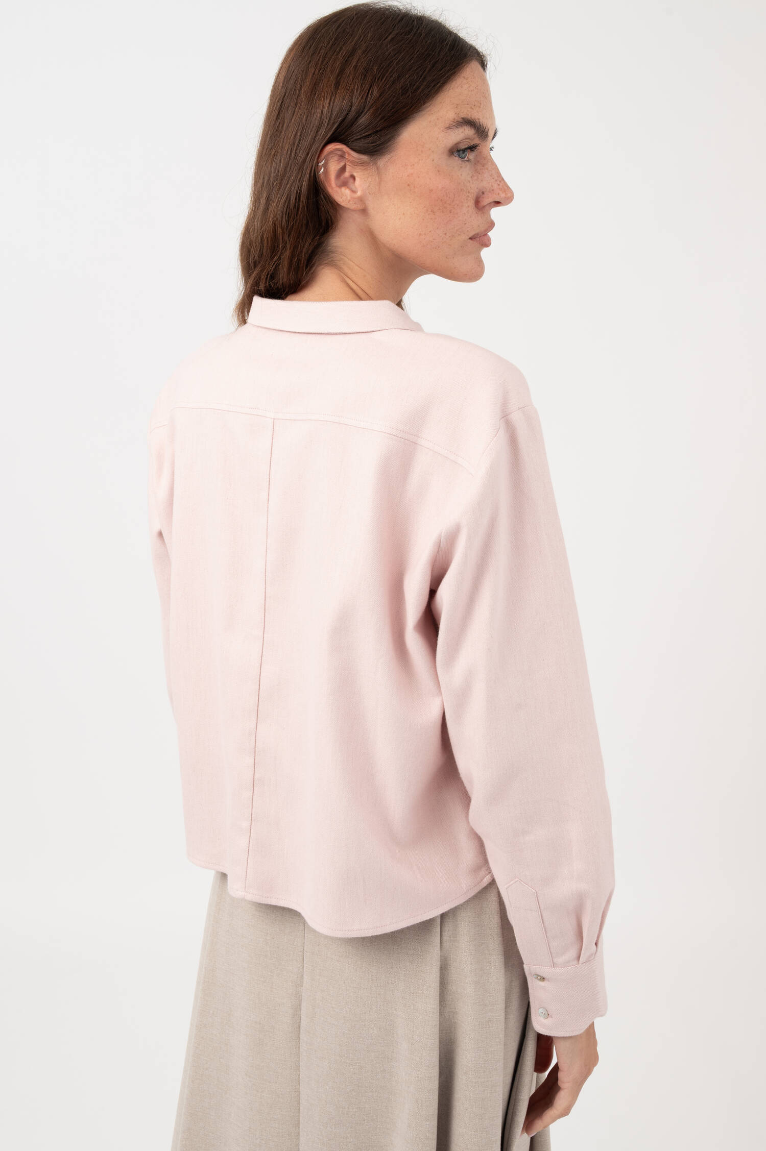 Cropped Bluse aus Baumwollflanell in Rosa Cropped Bluse aus Baumwollflanell in Rosa