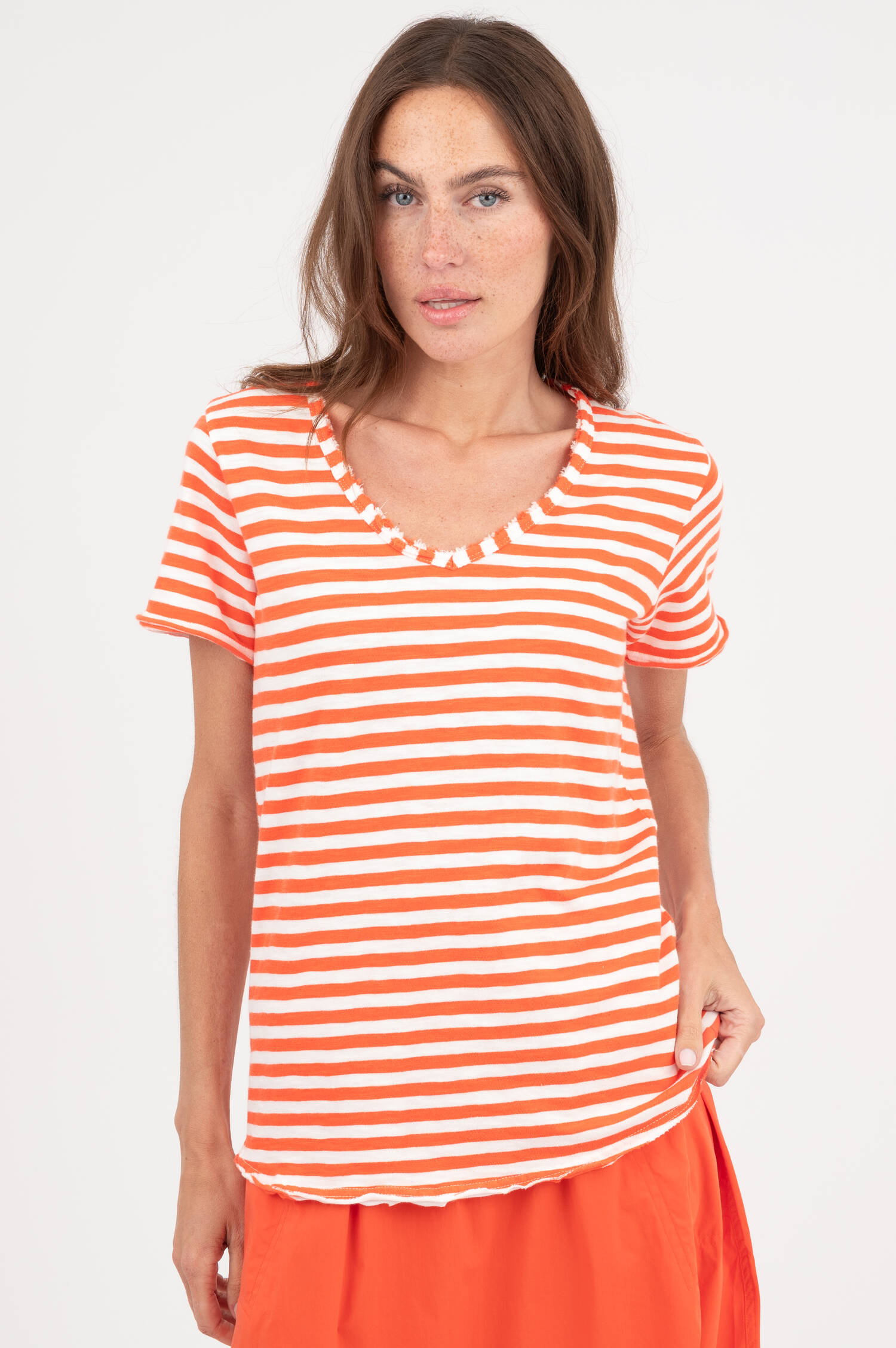 T-Shirt in Weiß/Orange gestreift T-Shirt in Weiß/Orange gestreift