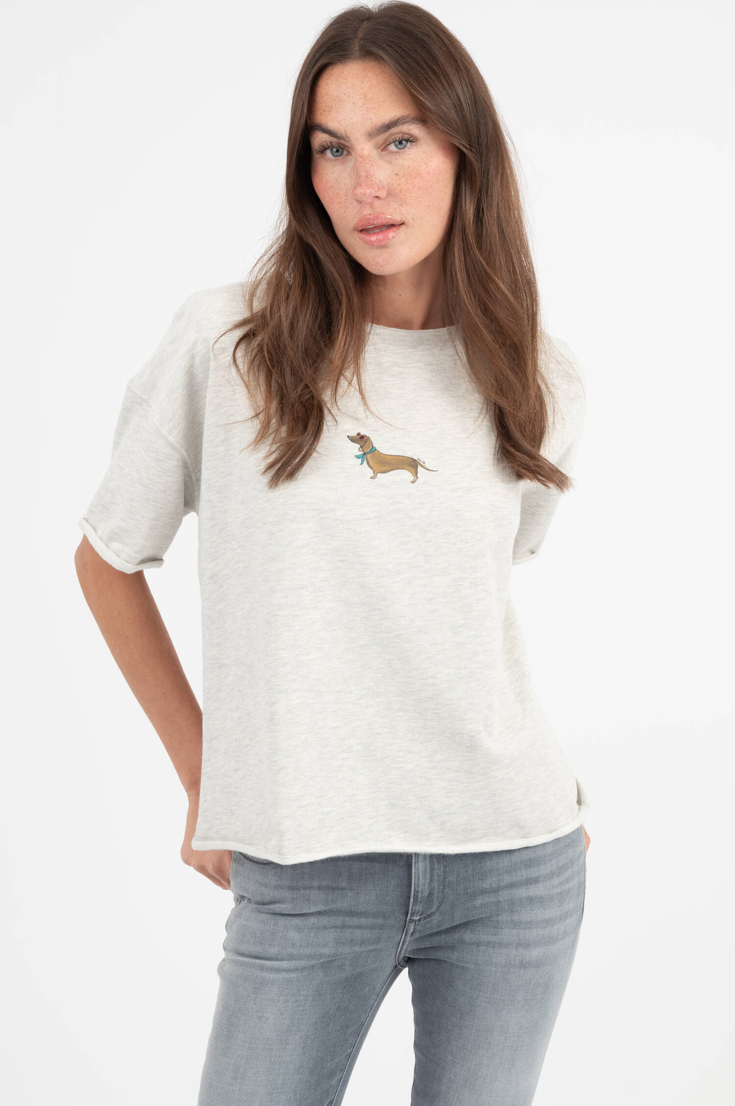 Sweat T-Shirt mit Illustration in Grau meliert Sweat T-Shirt mit Illustration in Grau meliert