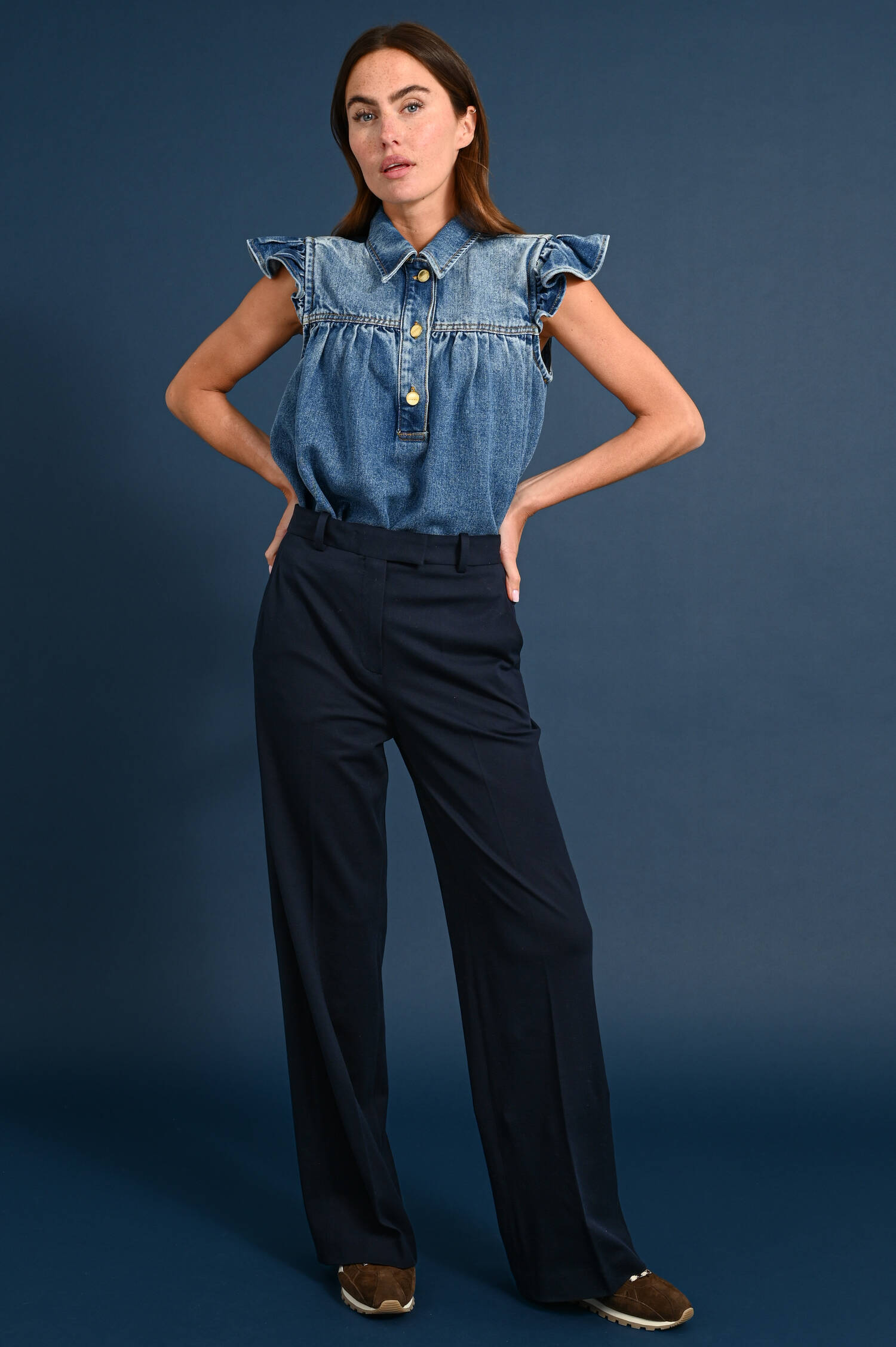 Wide-Leg Hose aus Pikee in Blu Navy Wide-Leg Hose aus Pikee in Blu Navy