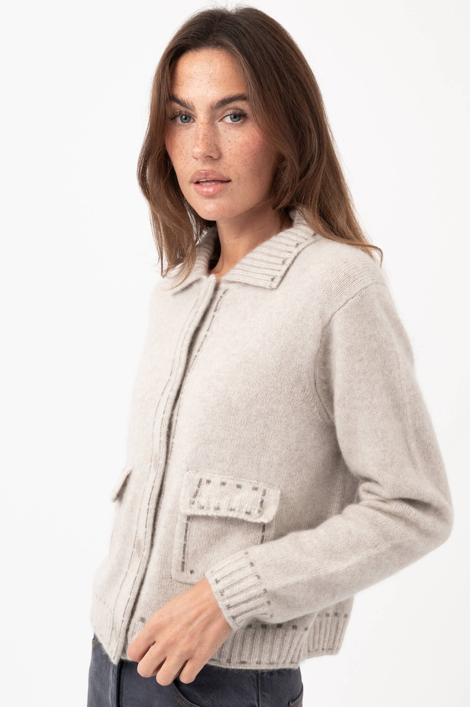 Cashmere-Baumwoll-Cardigan in Taupe