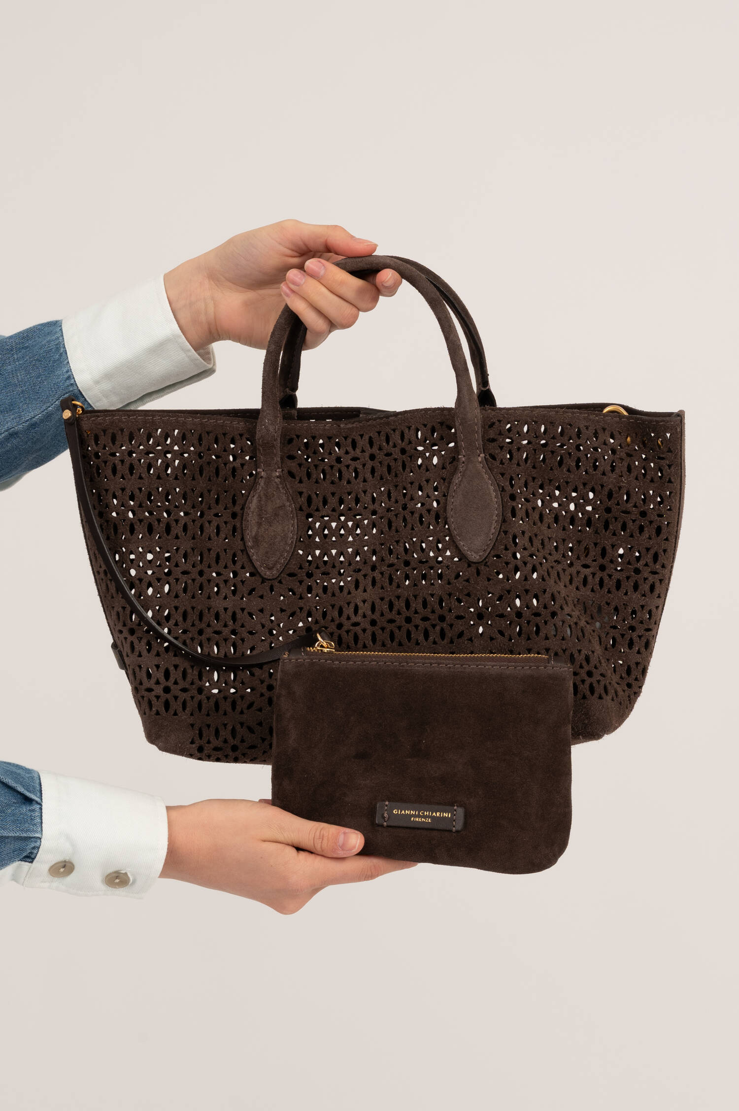 Kleine Leder Tasche MASHUP in Moka Kleine Leder Tasche MASHUP in Moka