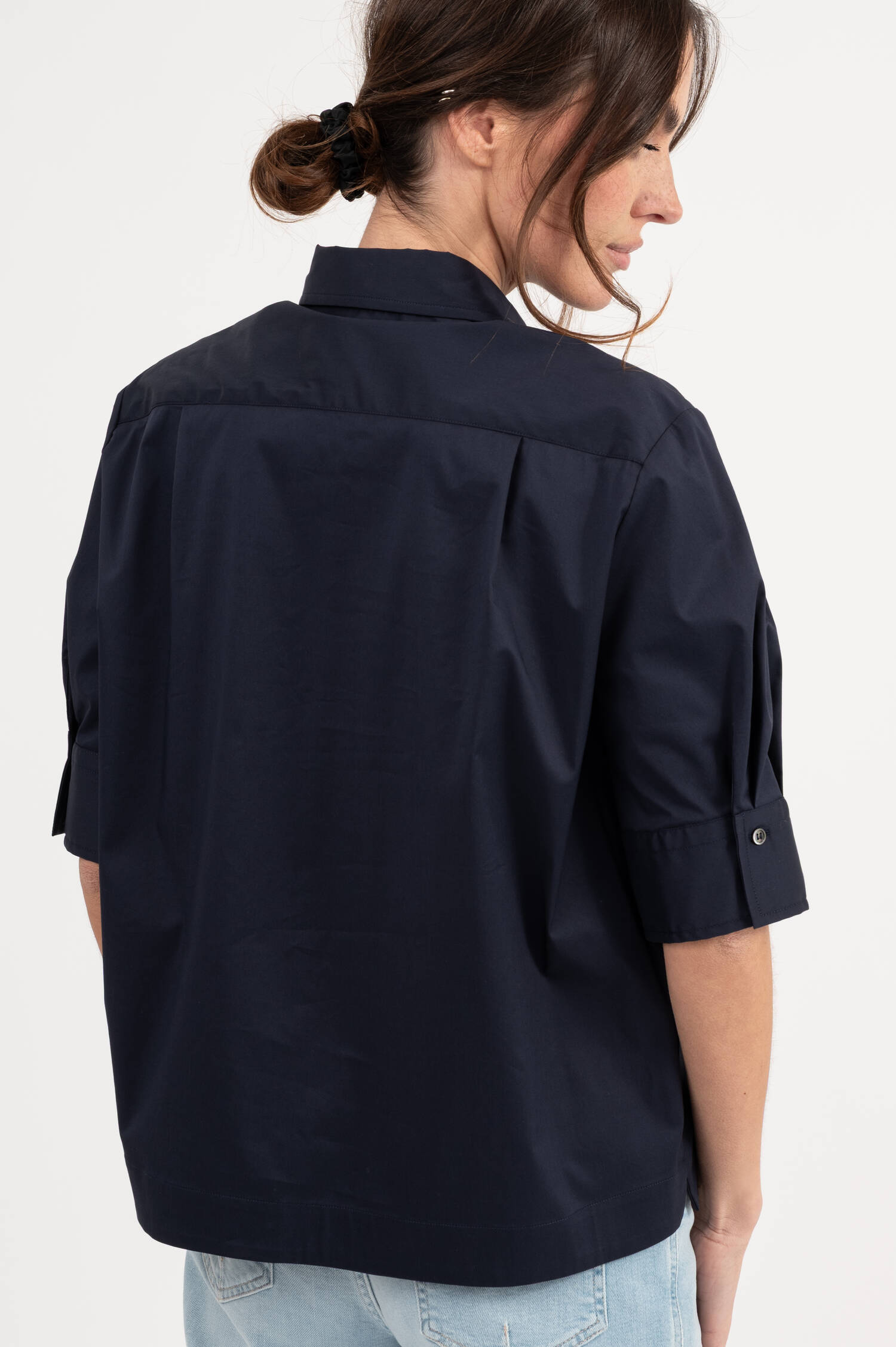 Kurzarm Bluse in Dunkelblau