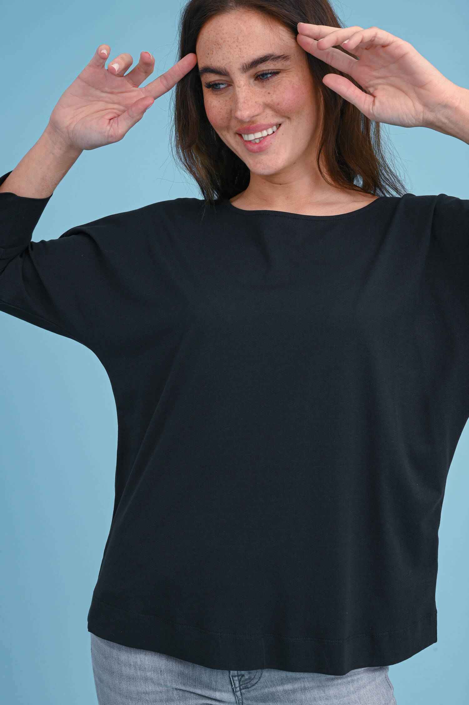 Shirt mit 3/4-Arm in Schwarz