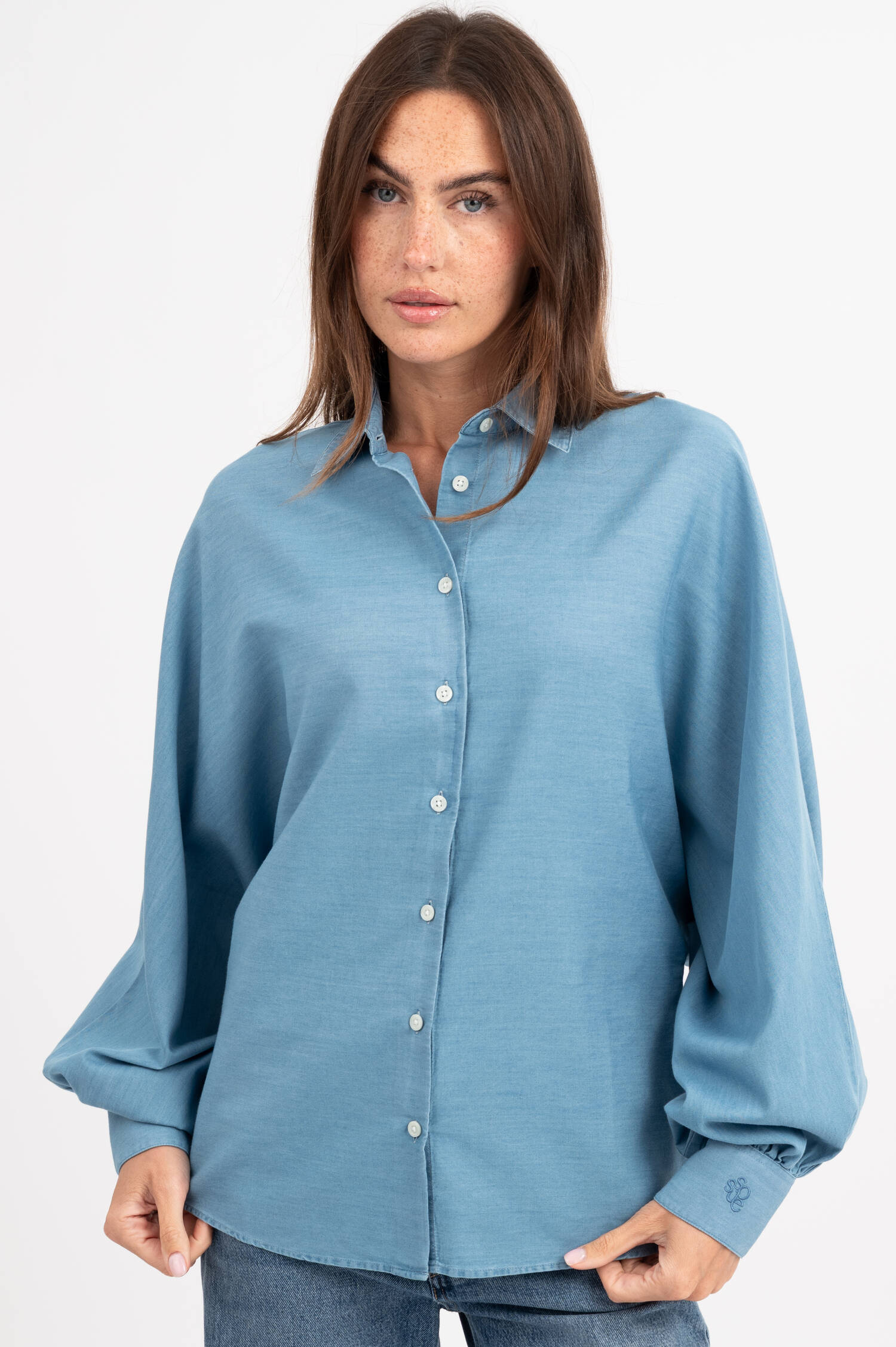 Melierte Bluse mit Batwingarm in Blau