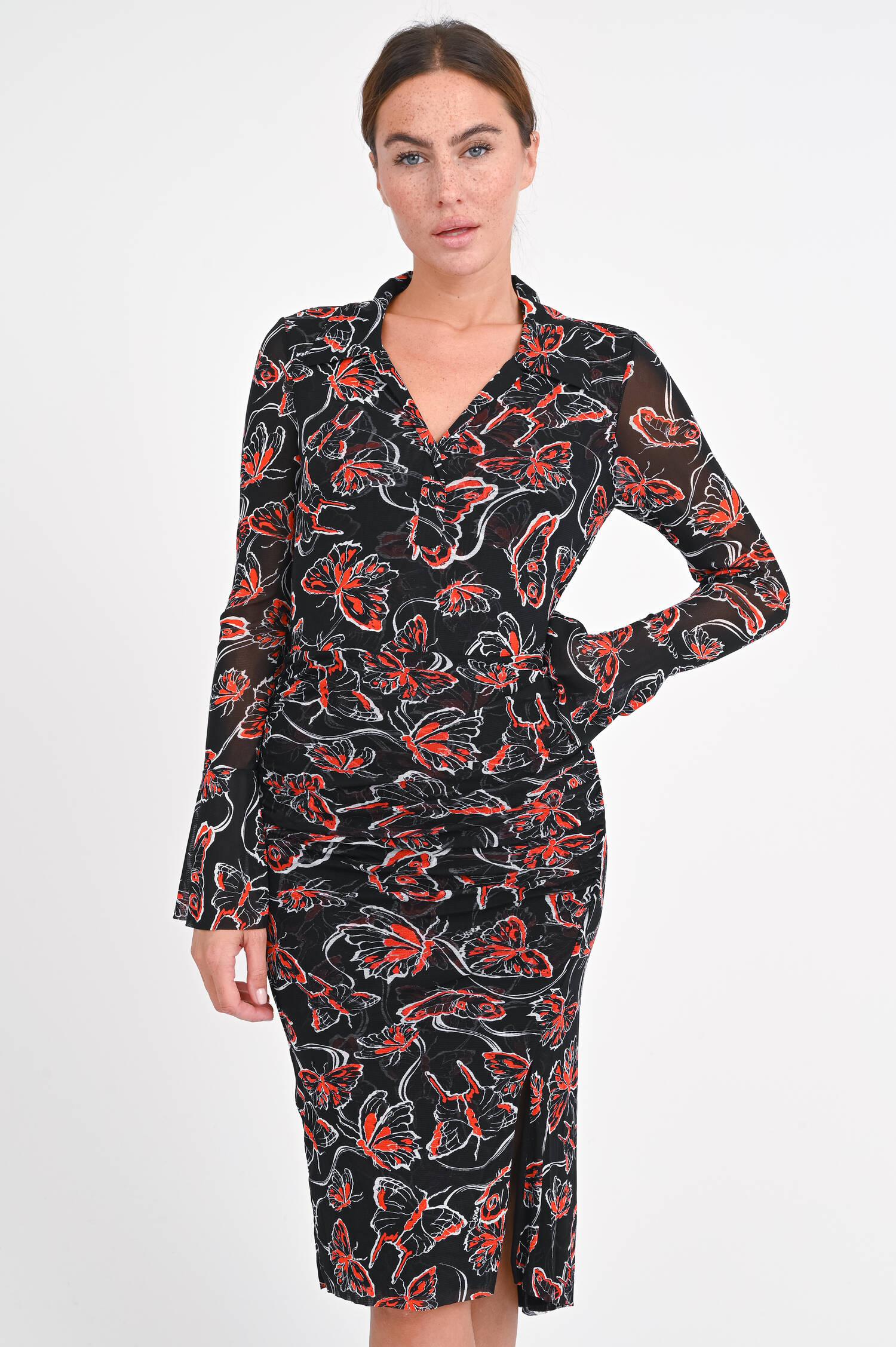 Gerafftes Kleid LILLY in Schwarz/Rot/Weiß Gerafftes Kleid LILLY in Schwarz/Rot/Weiß