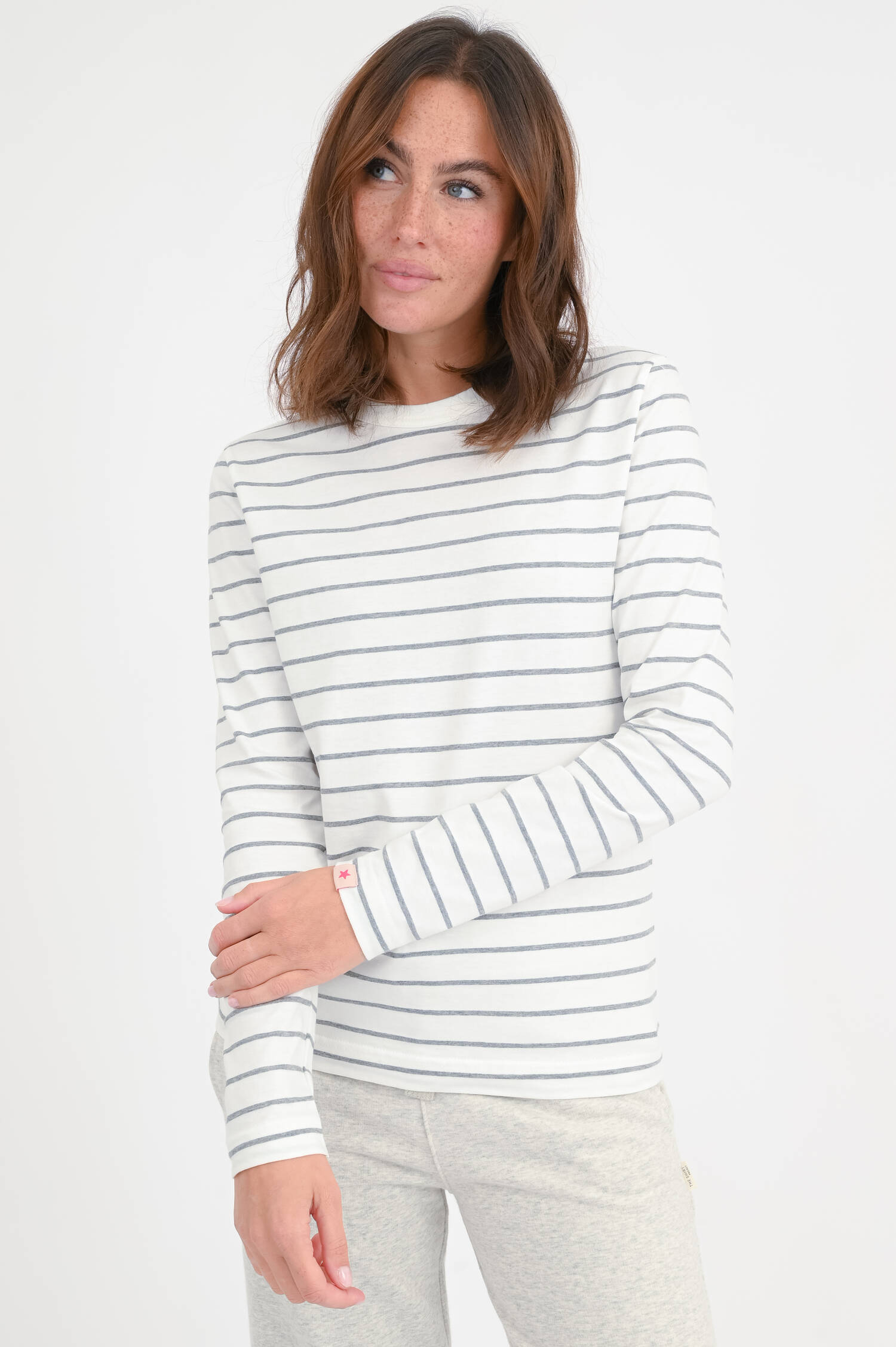 Gestreiftes Langarm-Shirt in Weiß/Grau