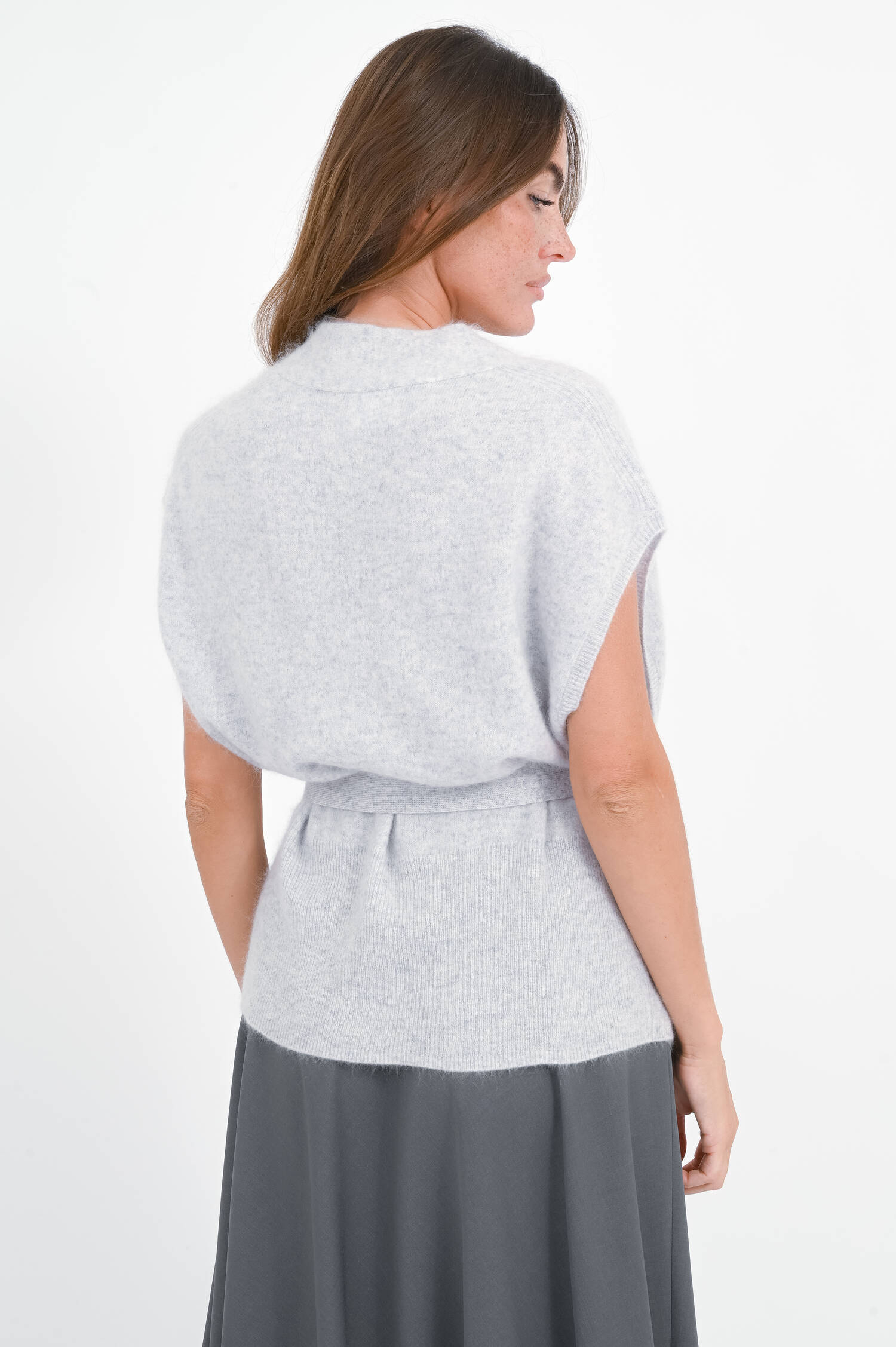 Cashmere Jacke mit Bindegürtel in Hellgrau