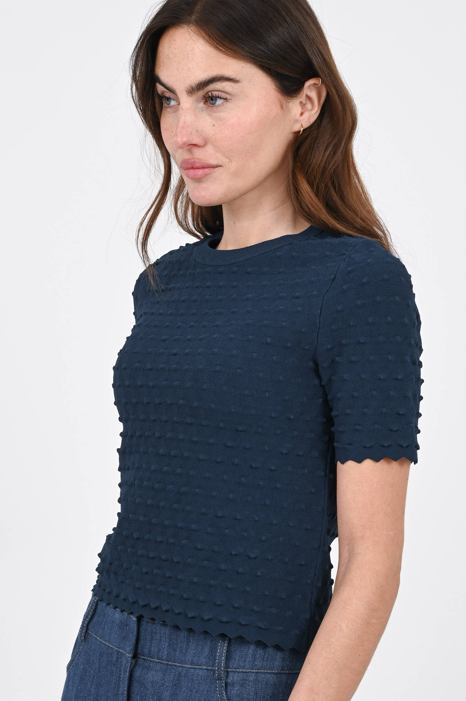 Kurzarm Pullover mit 3D-Effekt  in Teal