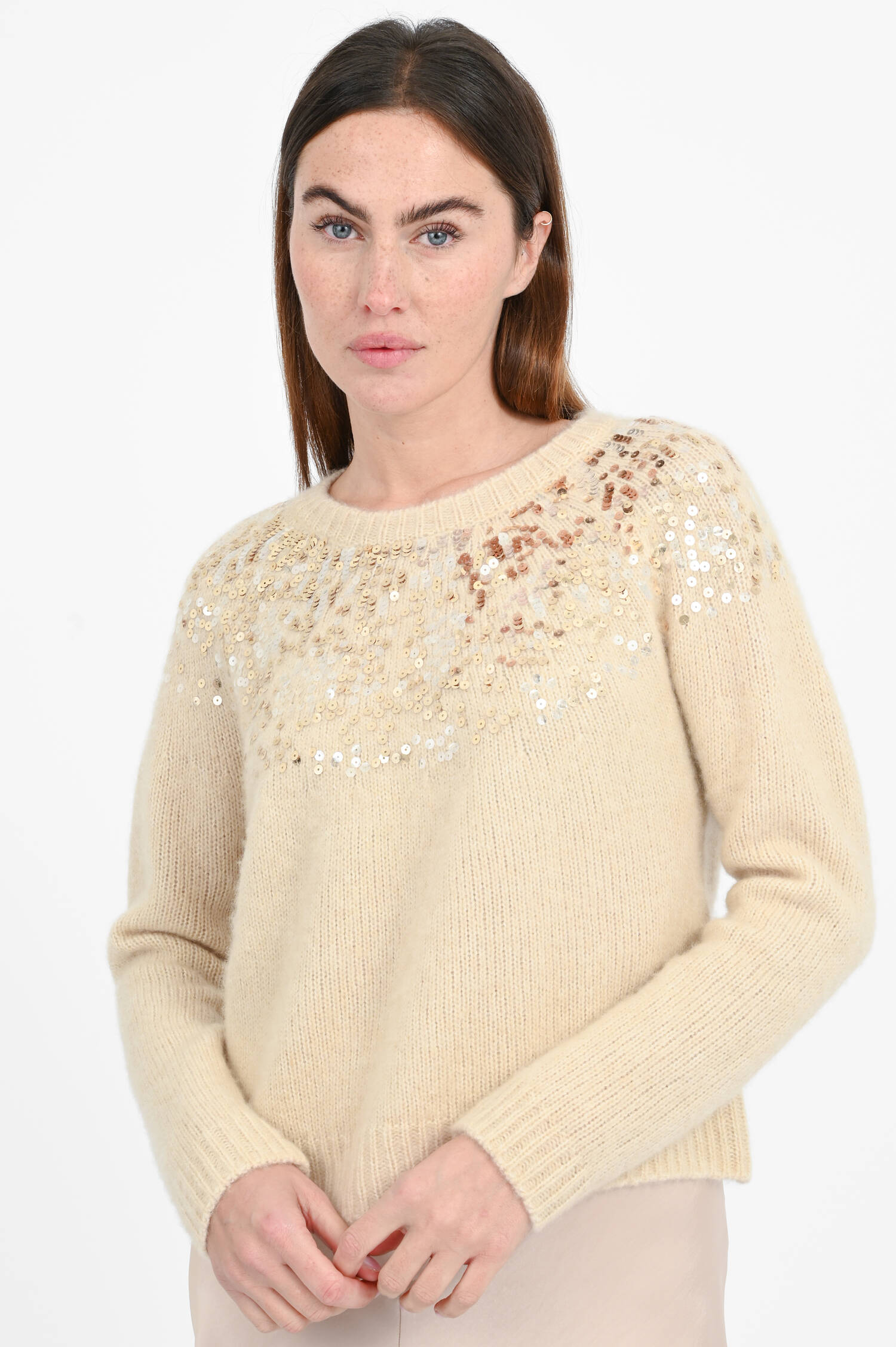 Pullover mit Pailletten in Champagne