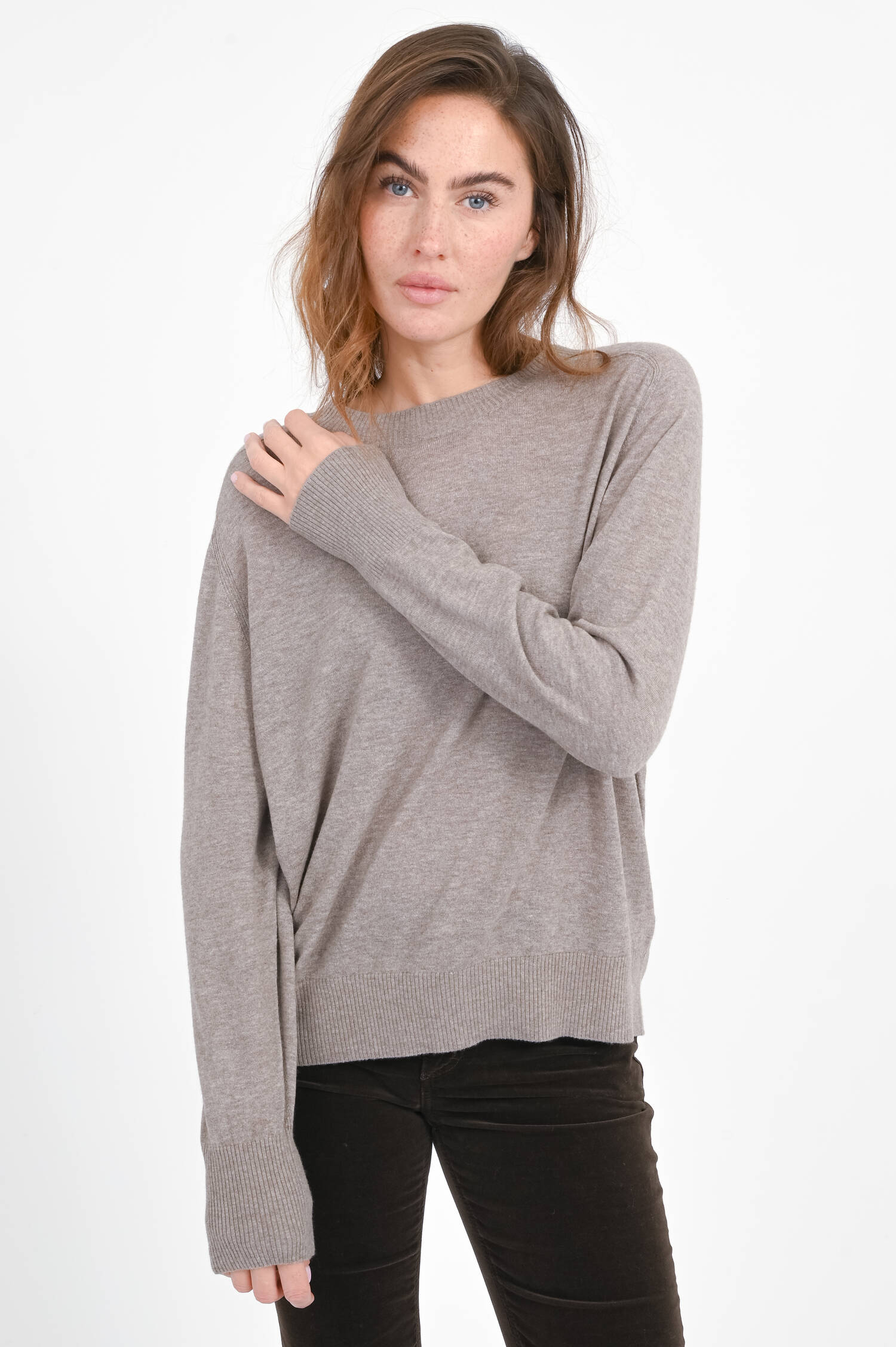 Wollpullover in Greige meliert