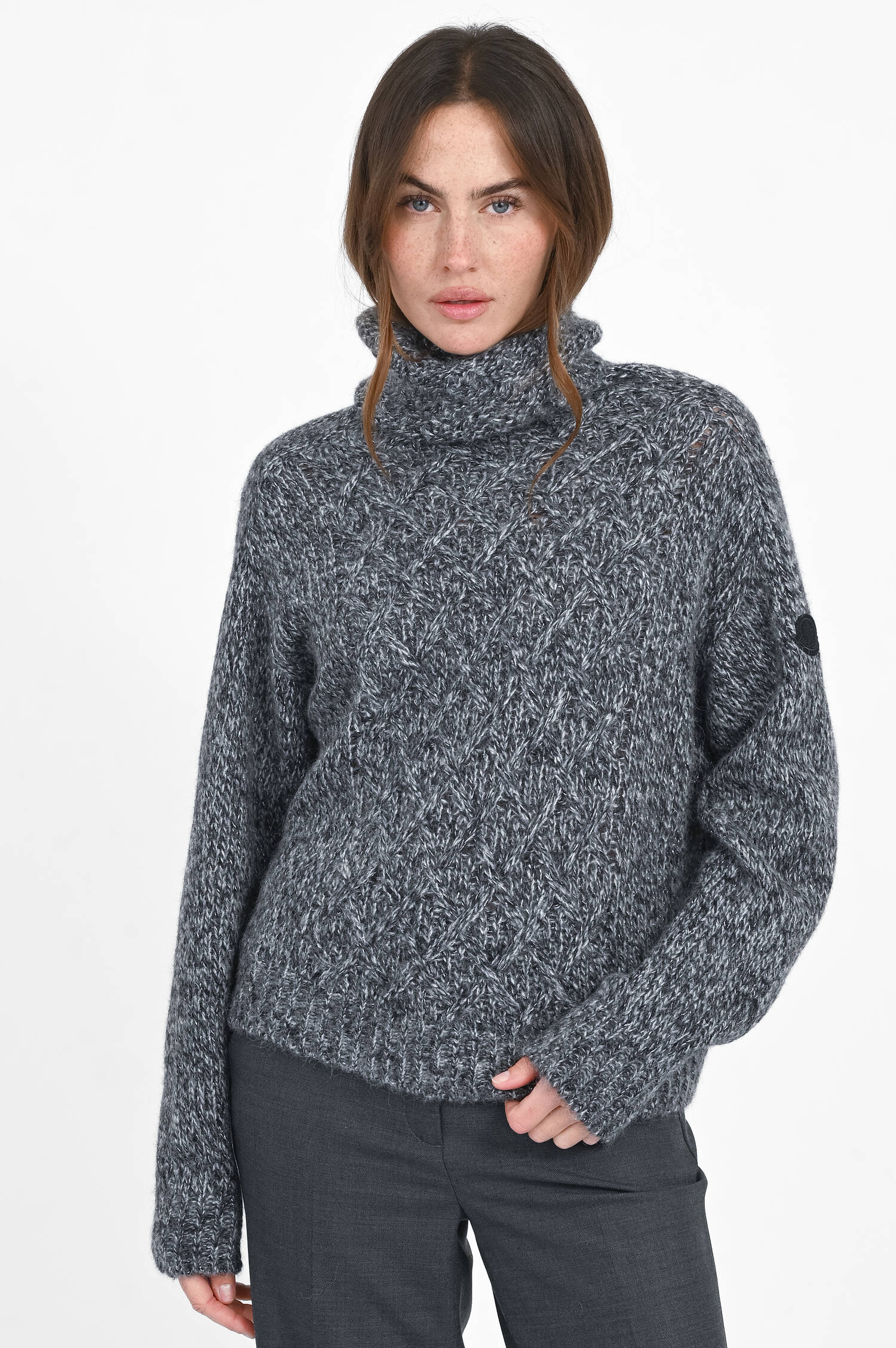 Rollkragenpullover mit Effektgarn in Anthrazit