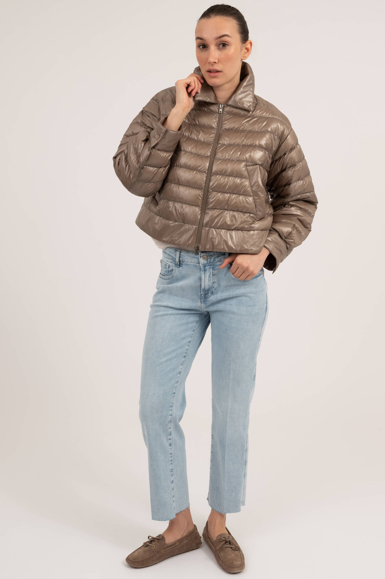 Boxy Steppjacke in Taupe