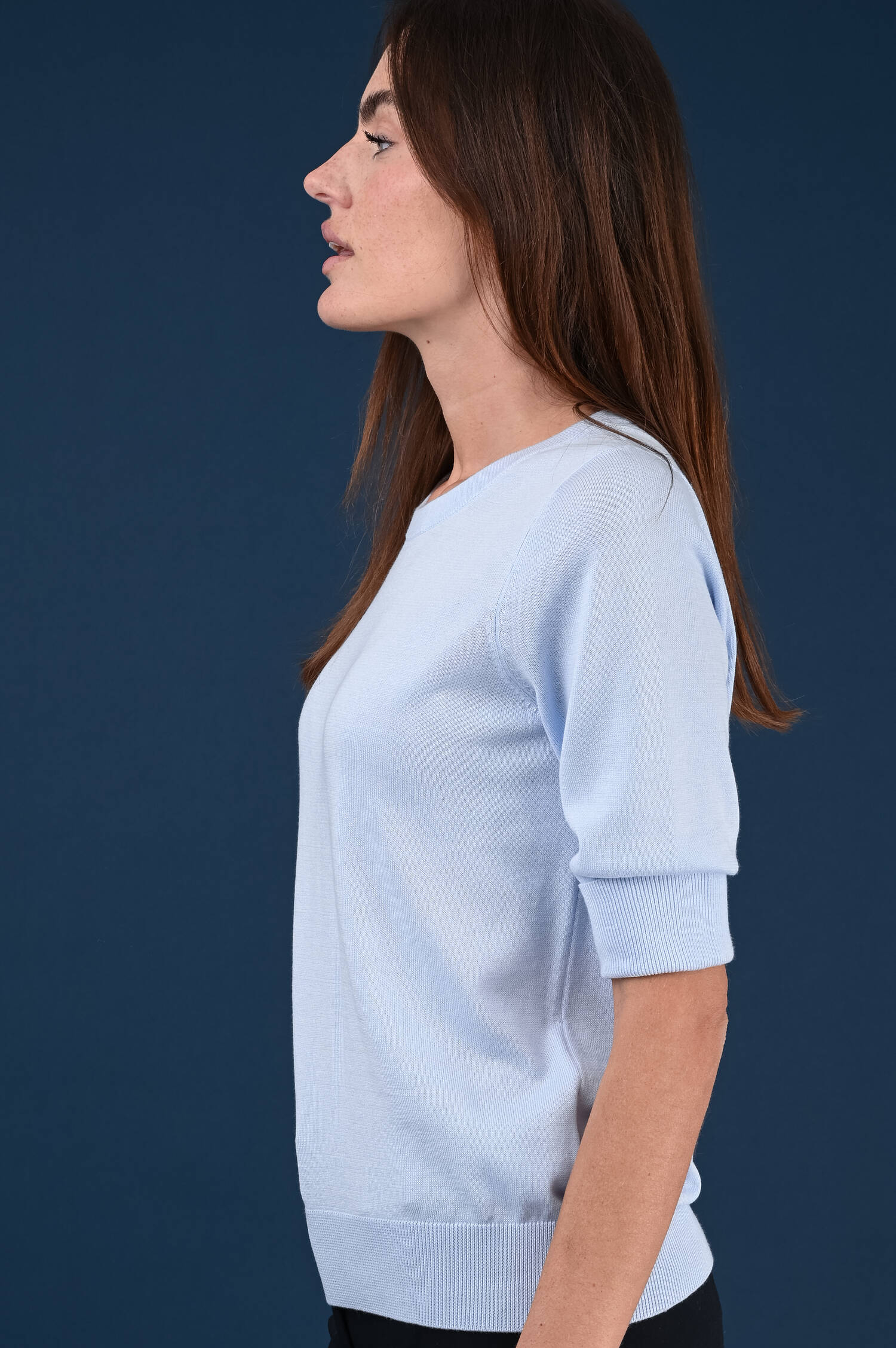 Leichtes Strickshirt mit Halbarm in Oceanblue