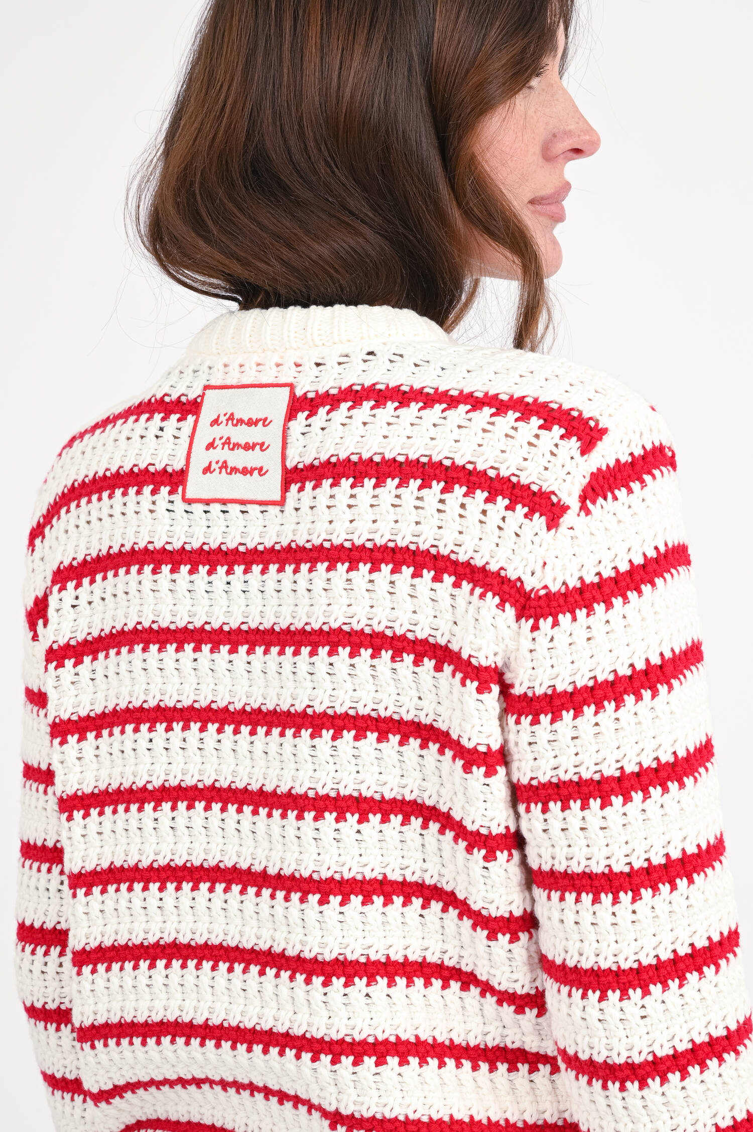 Gestreifte Strickweste in Creme/Rot