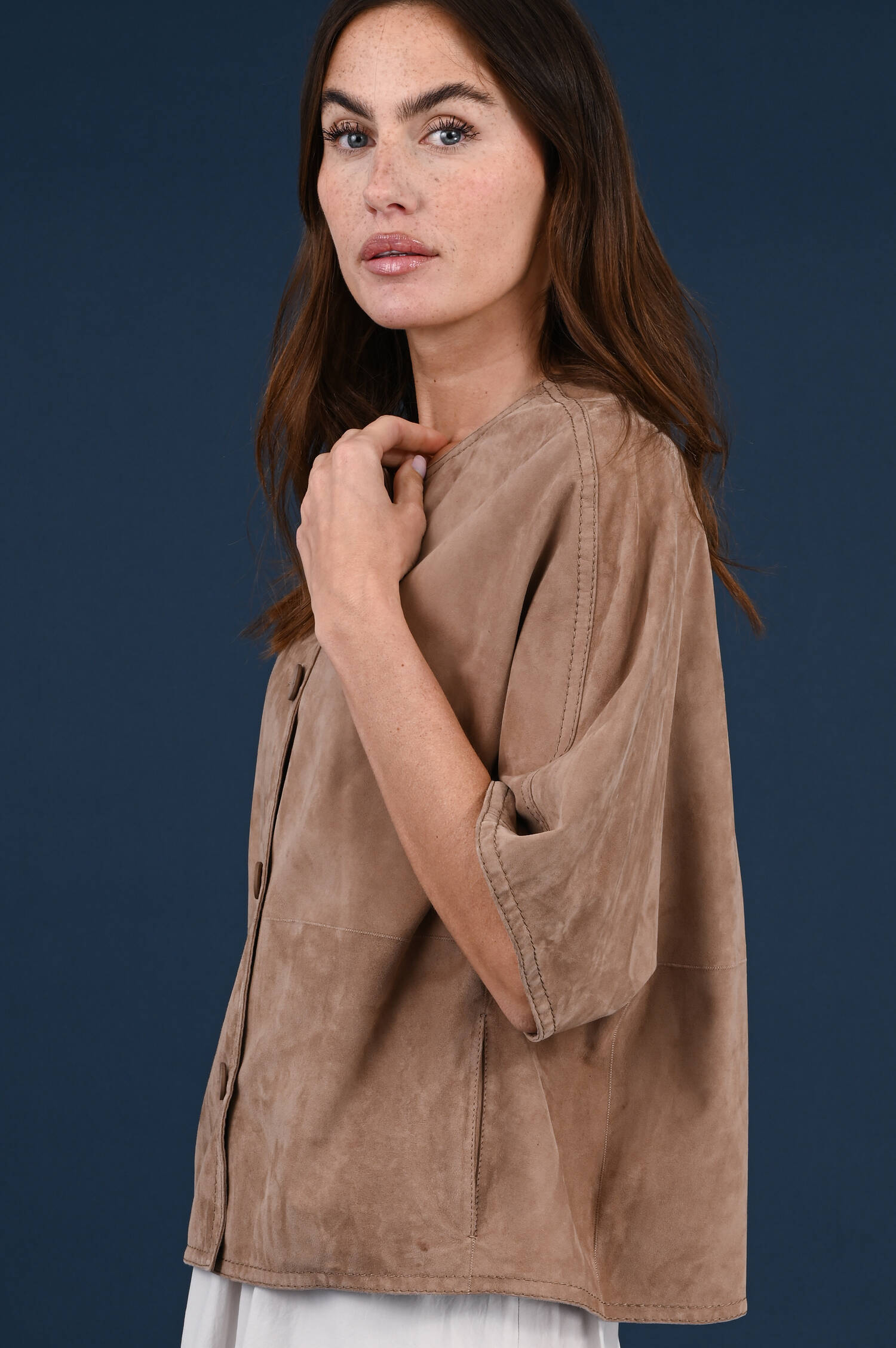 Velourslederjacke in Topaziobraun