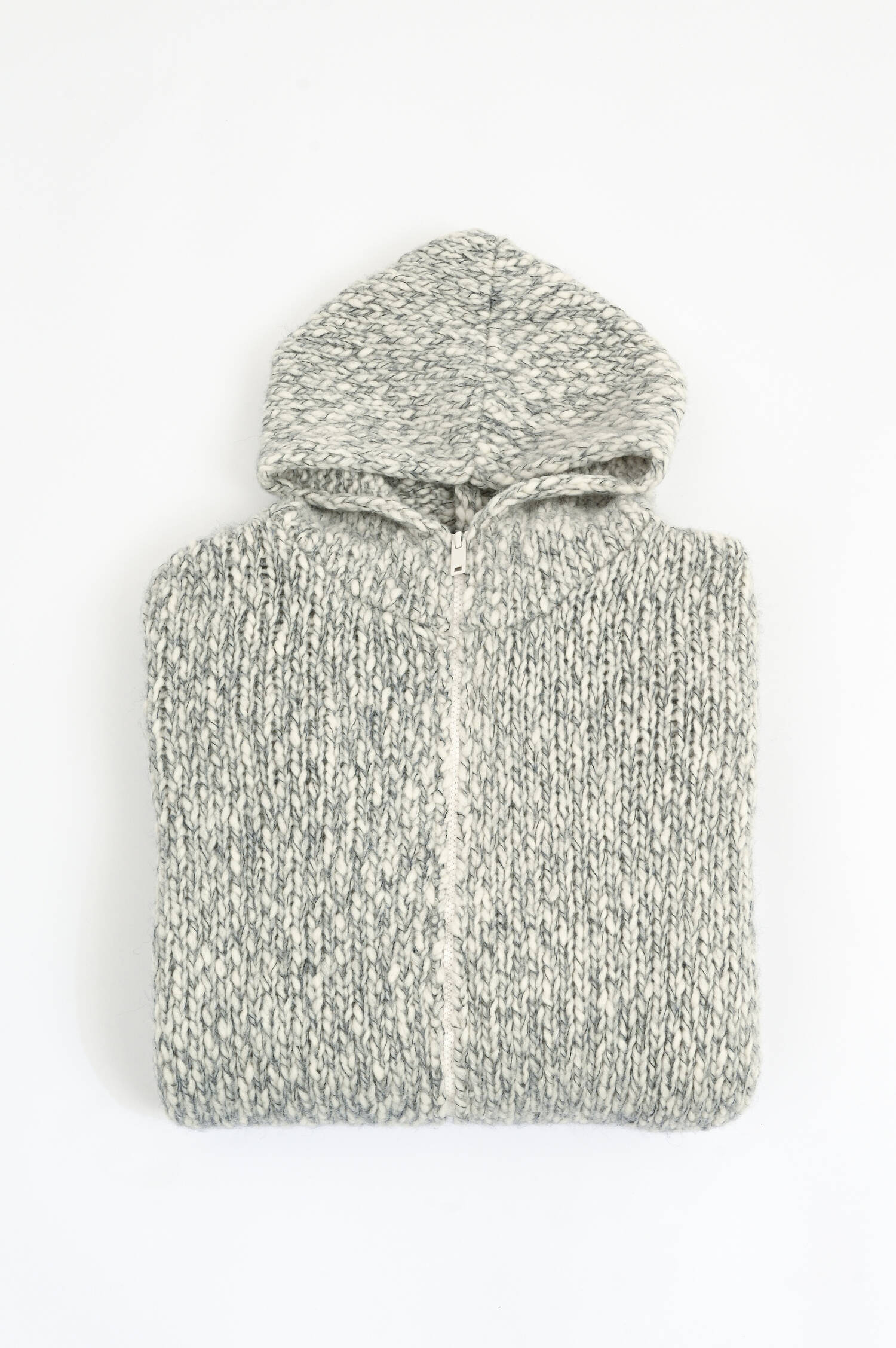 Hoodie aus Grobstrick in Grau/Weiß-Melange