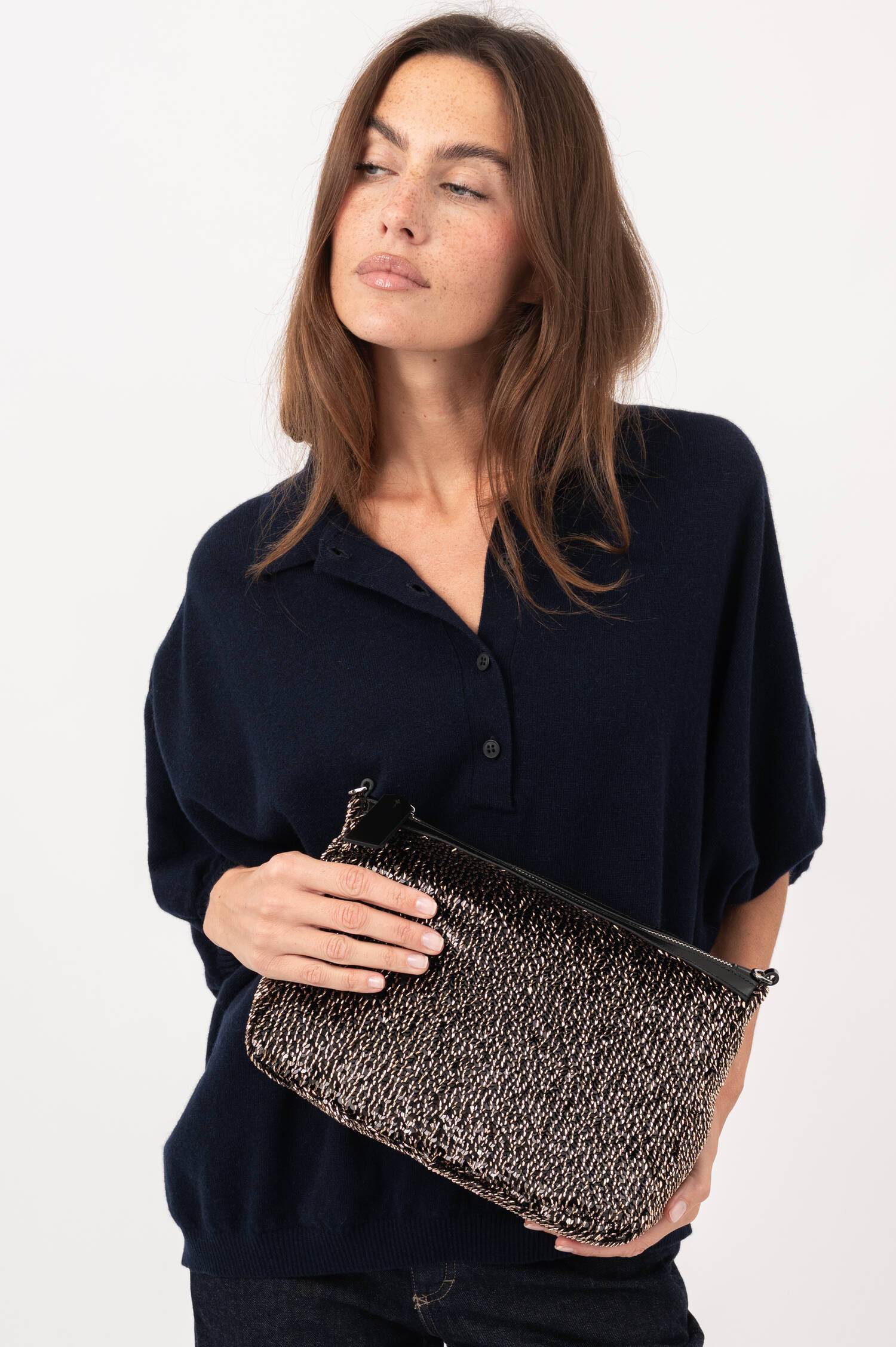 Pailletten-Clutch NORA MEDIUM in Braun