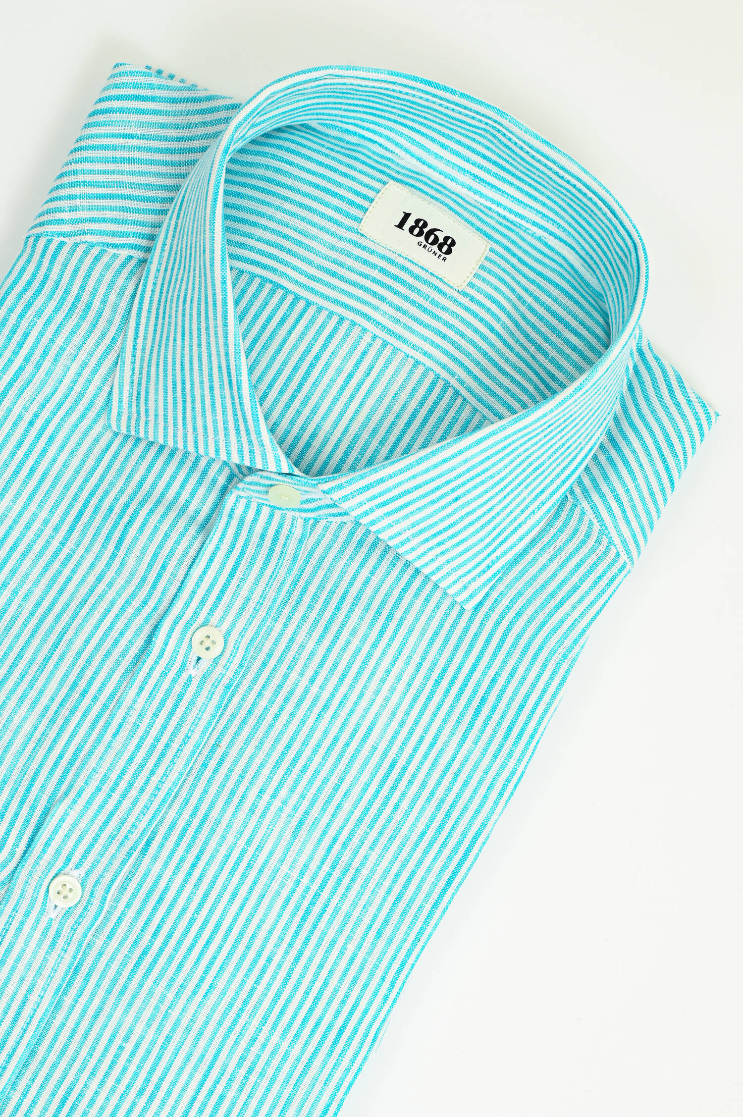 Leinenhemd mit schmalen Streifen in Türkis/Weiß Leinenhemd mit schmalen Streifen in Türkis/Weiß