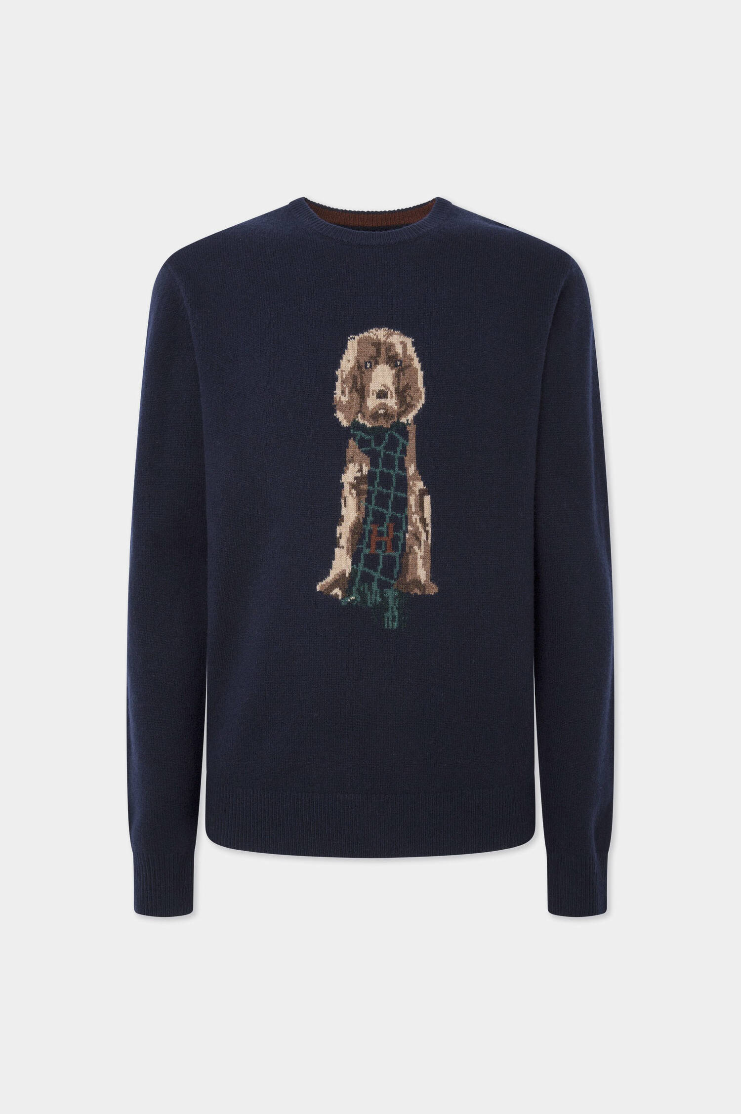 Rundhals-Pullover mit Dackelstrick in Navy