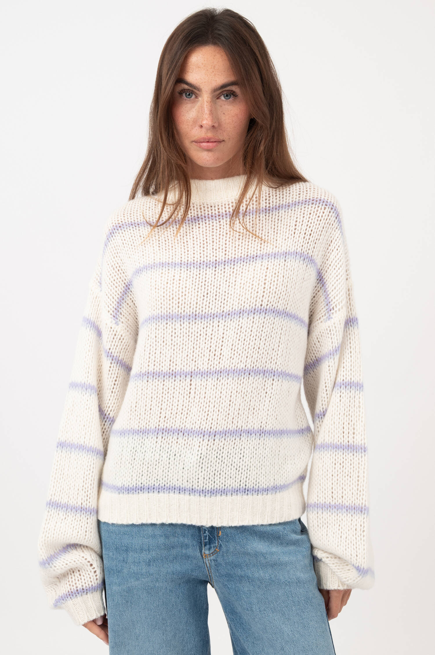 Cashmere-Seiden-Pullover SABELLE in Weiß/Lavendel