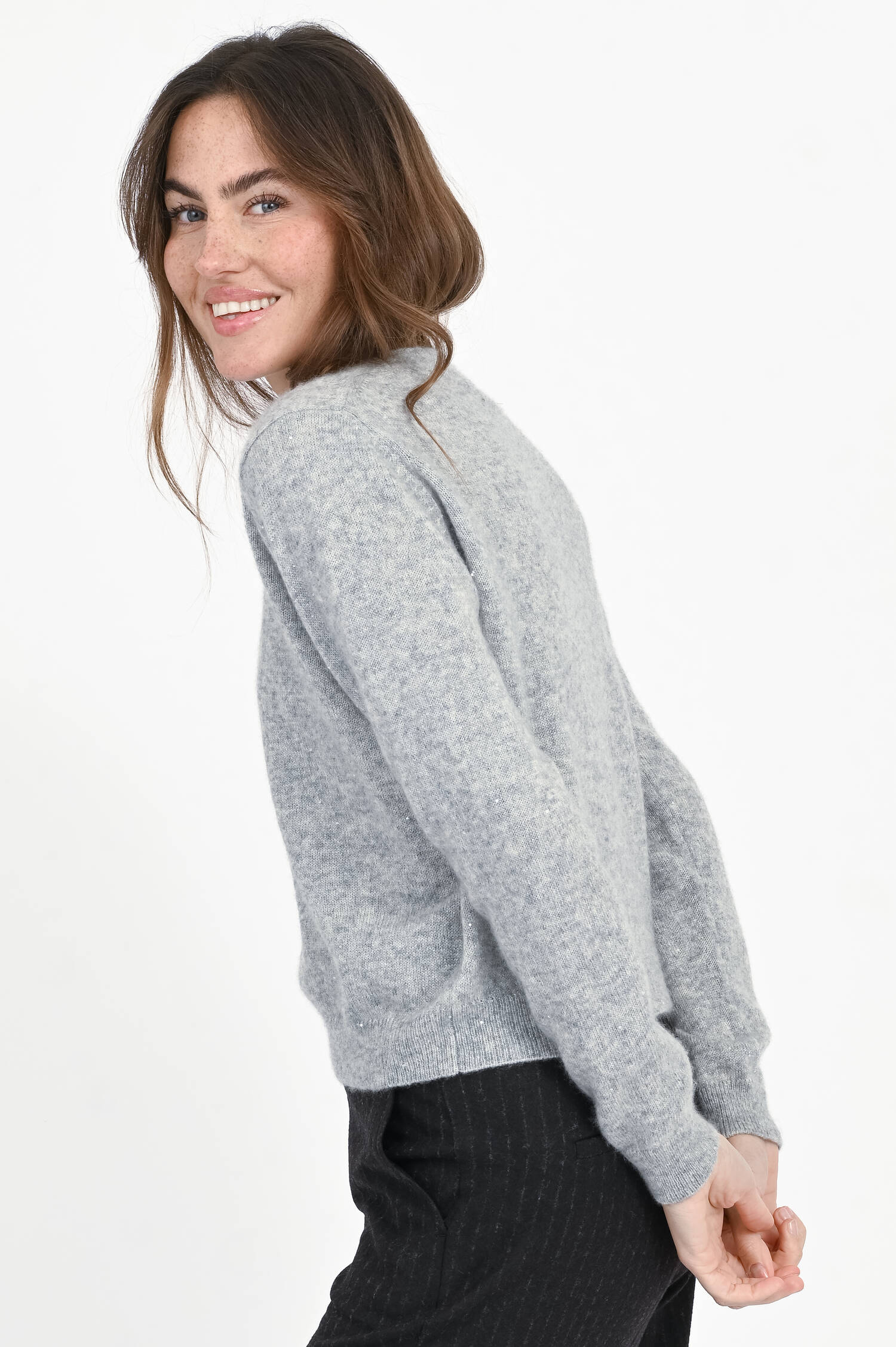 Cash-Mix Pullover mit Pailletten in Grau Cash-Mix Pullover mit Pailletten in Grau