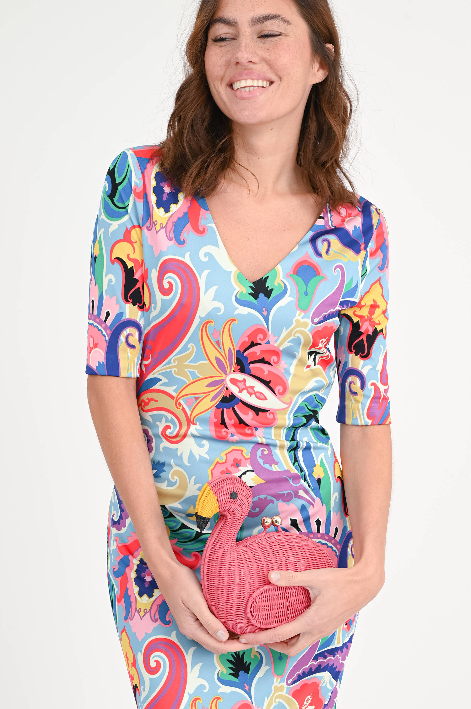 Midi-Kleid aus Viskose in Multicolor Midi-Kleid aus Viskose in Multicolor