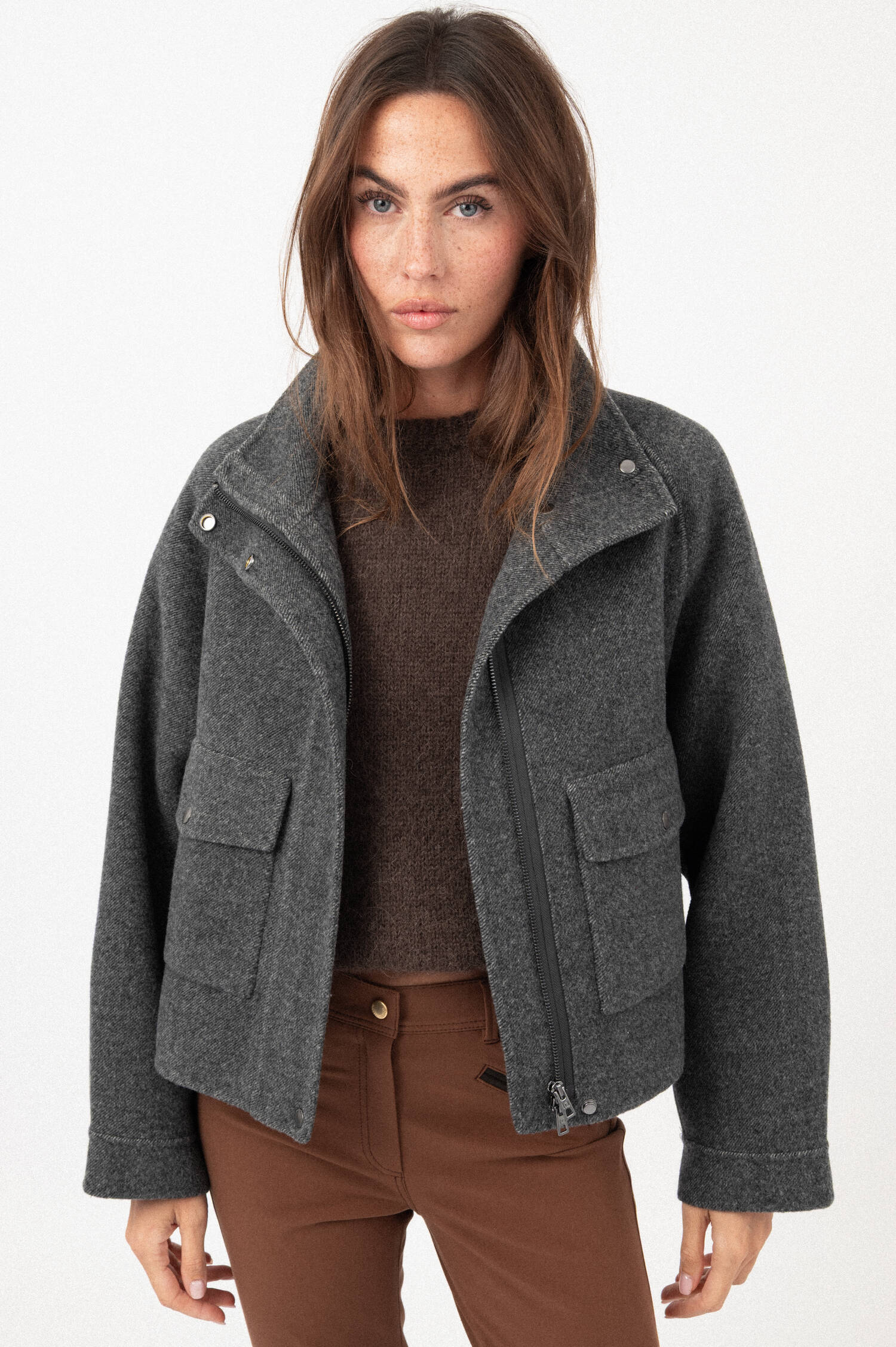 Woll-Mix-Jacke in Dunkelgrau meliert