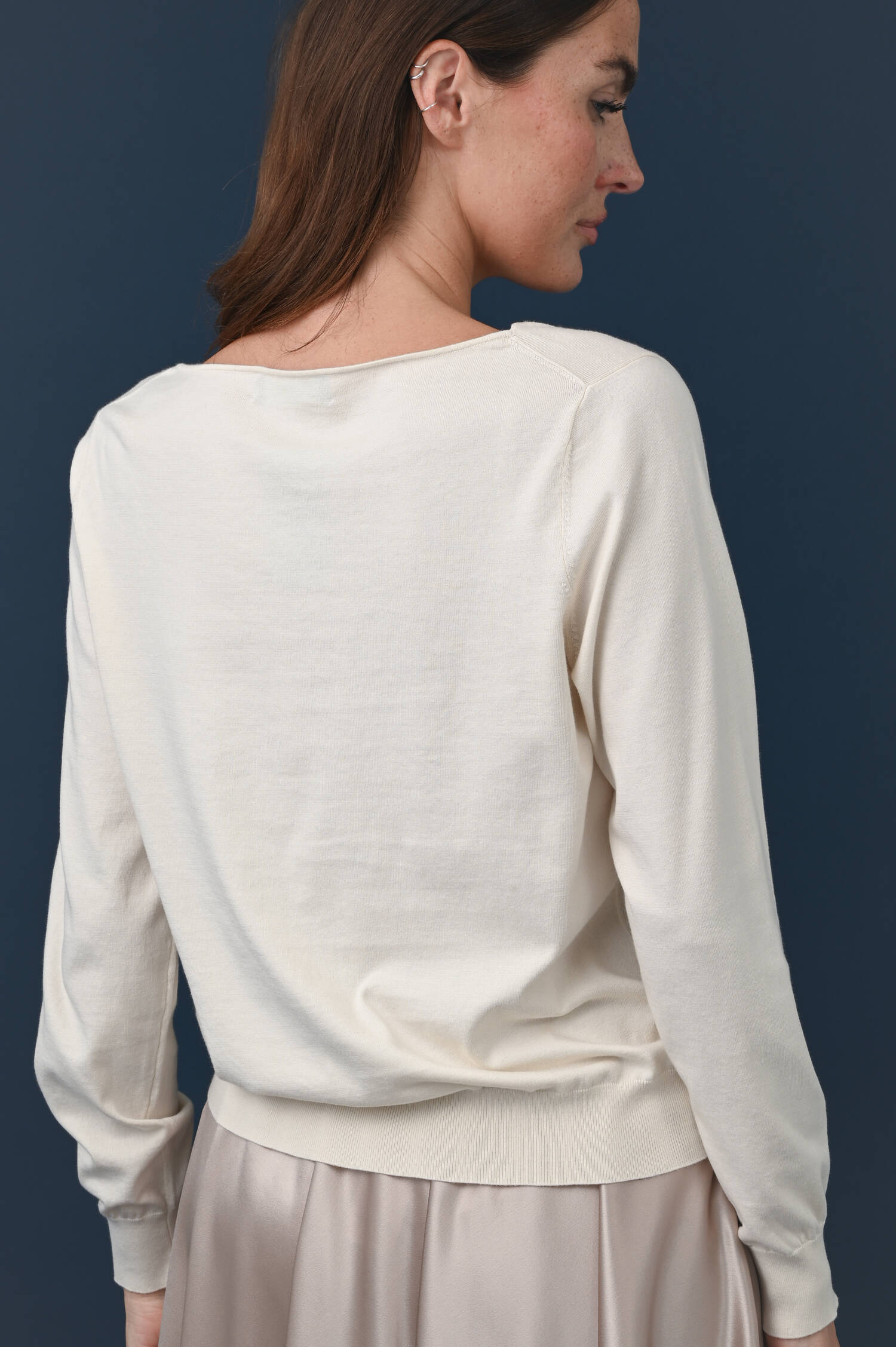 Geraffter U-Boot Pullover in Ivorybeige