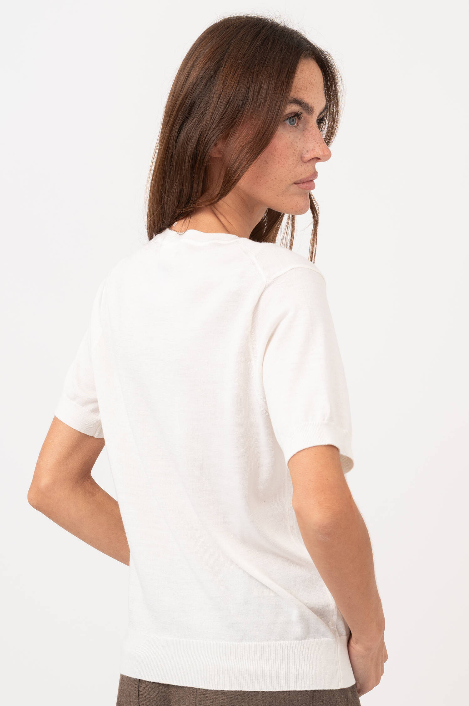 Kurzarm-Woll-Pullover in Natur