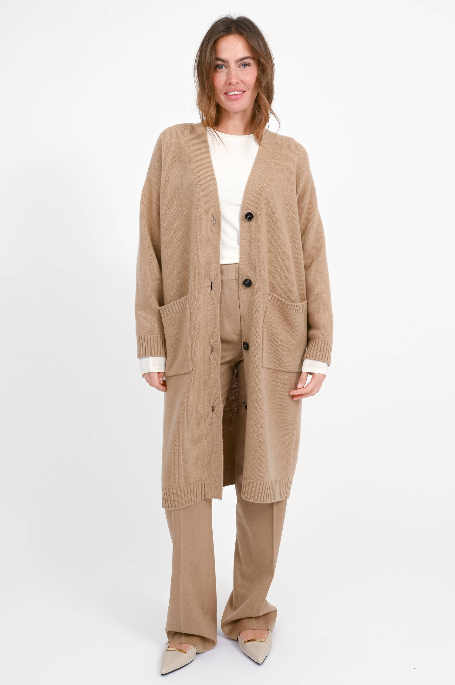 Midi-Woll-Strickjacke GODEZIA in Cammello 