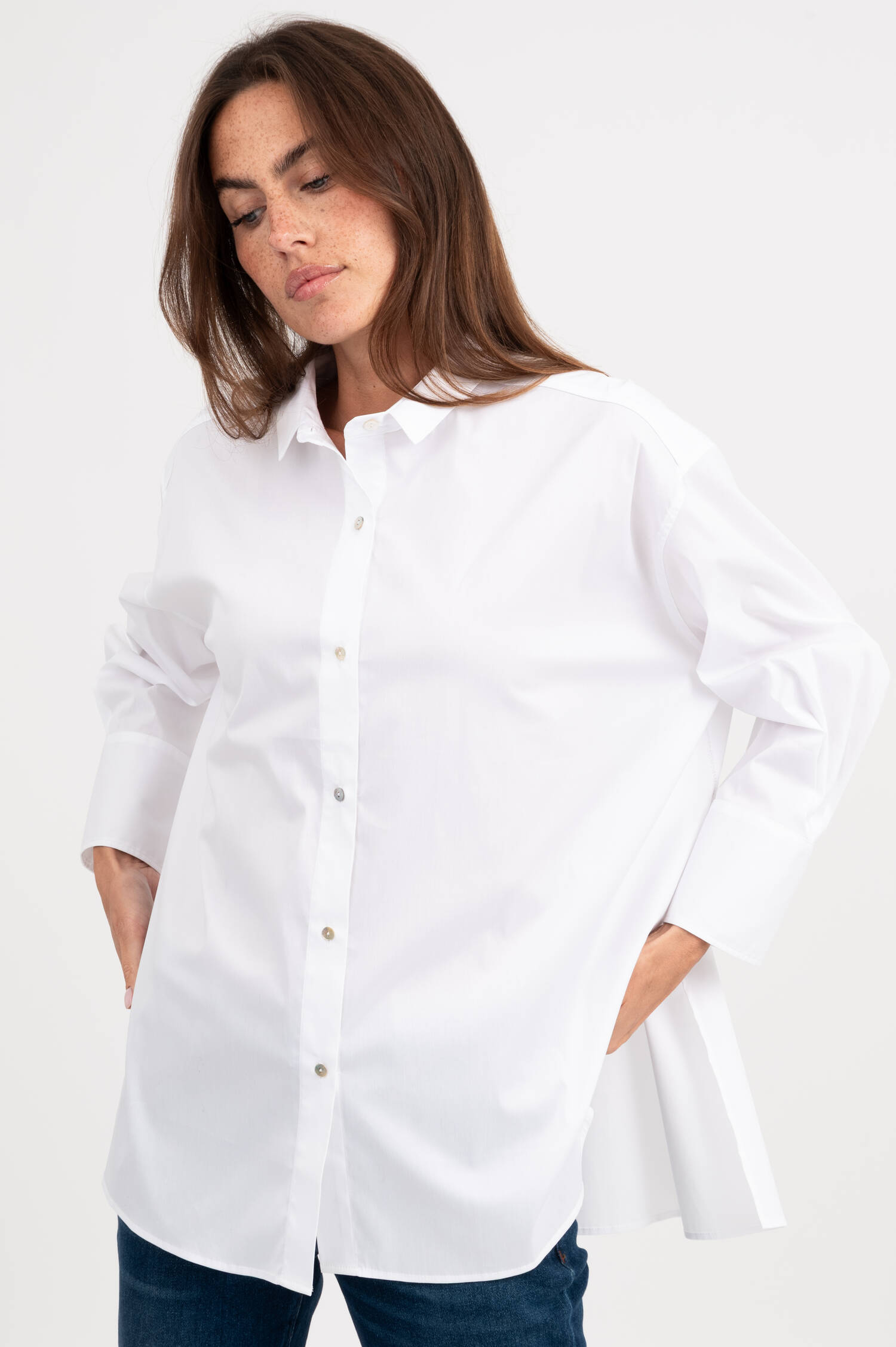 Oversized Baumwoll-Bluse in Weiß