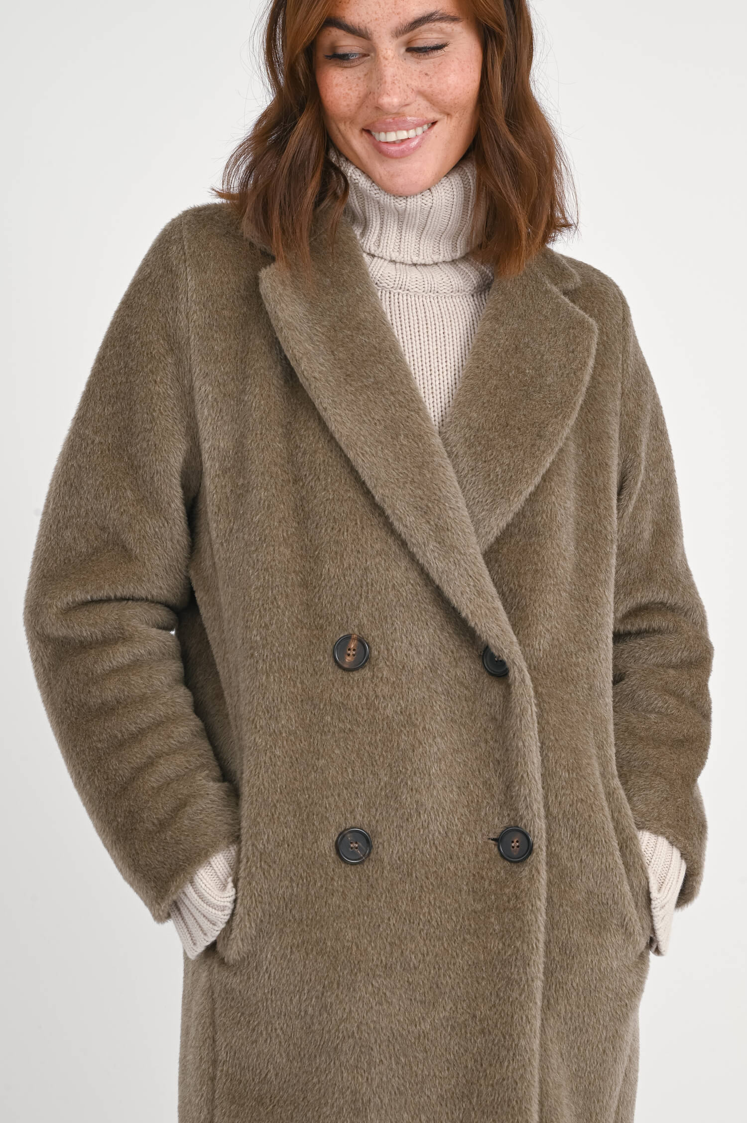 Doppelreihiger Mantel ROSETO in Taupe