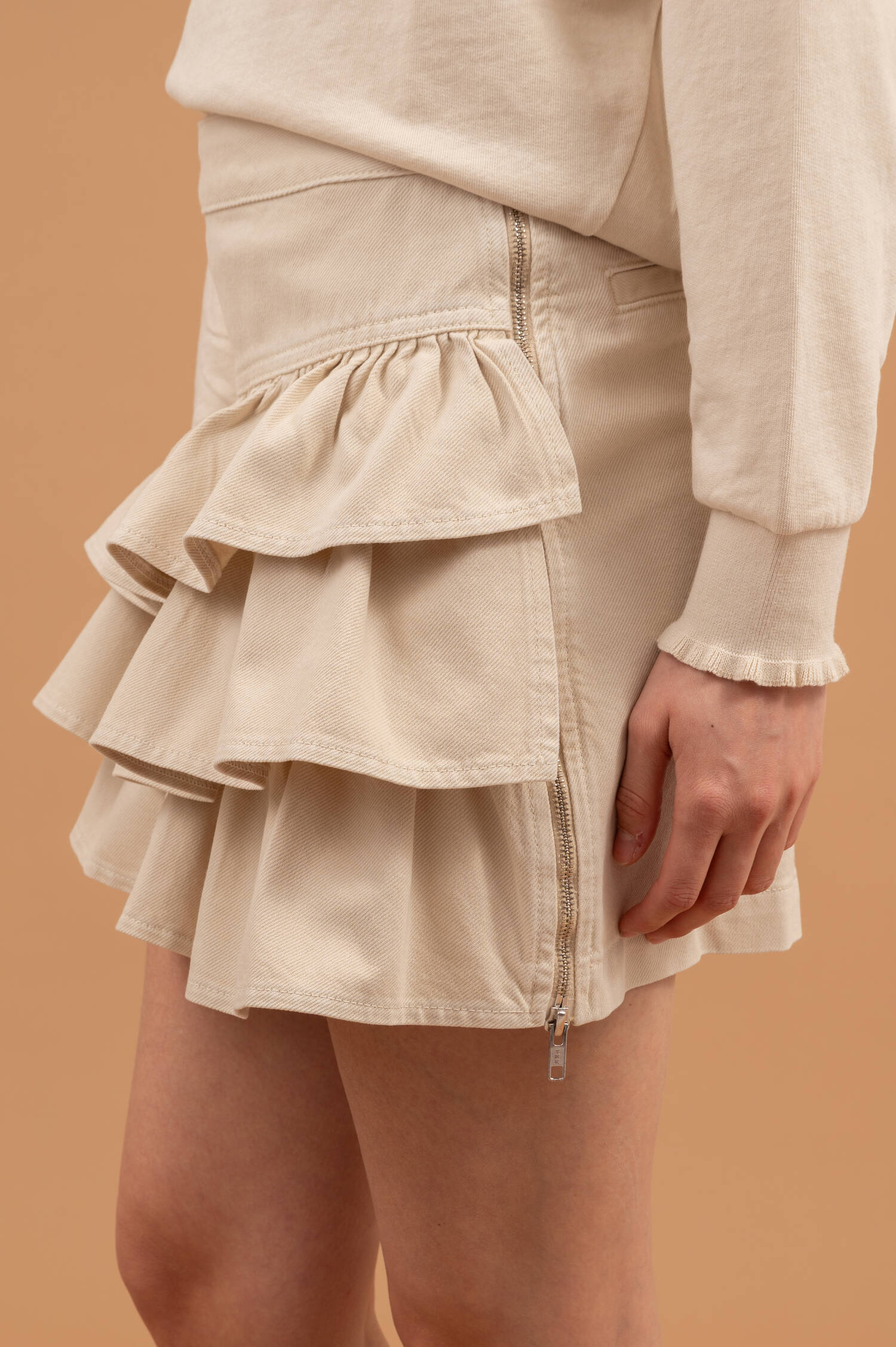 Denimrock mit Volants in Beige Denimrock mit Volants in Beige