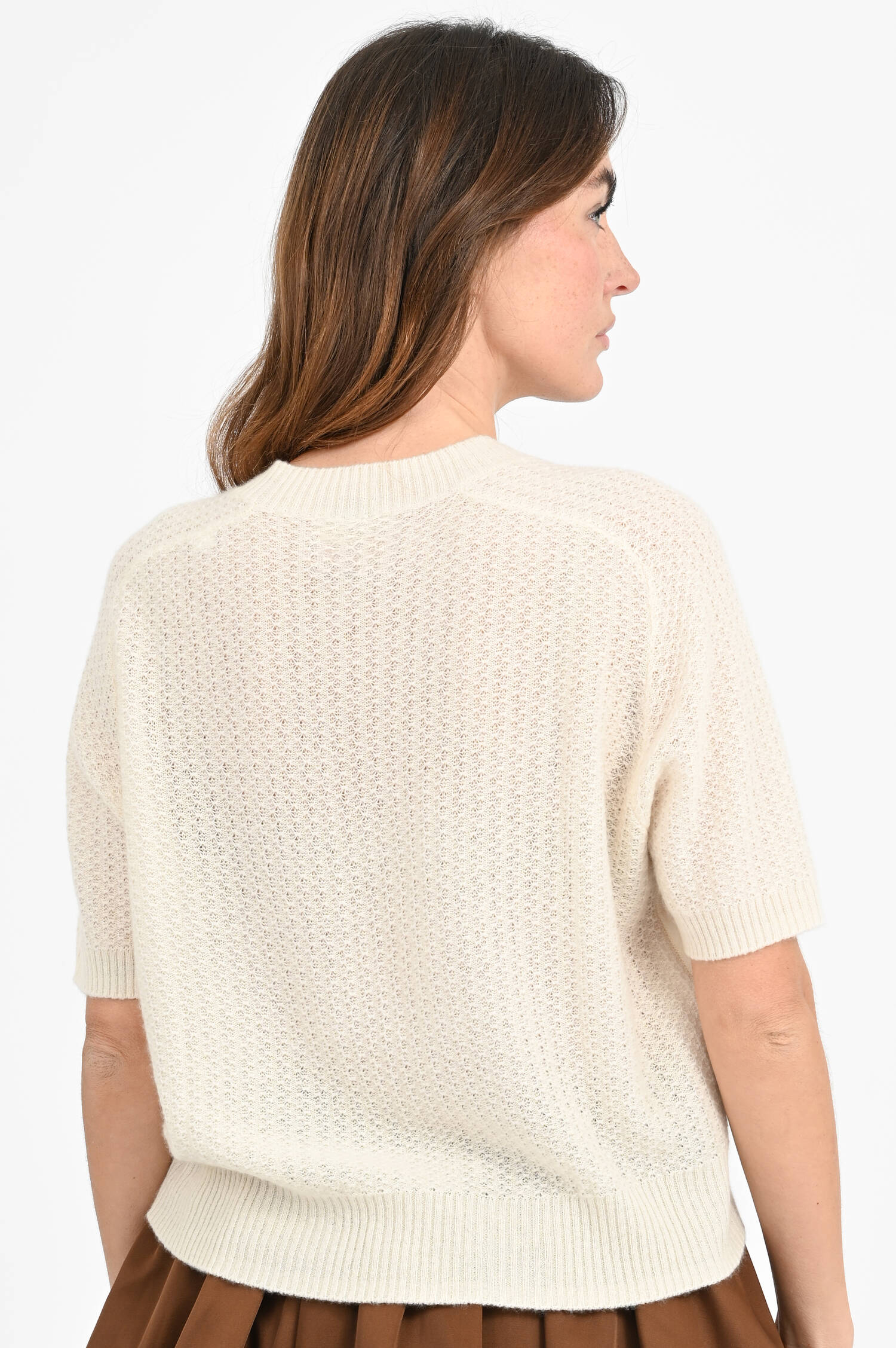 Kurzarm-Cashmere-Pullover in Creme Kurzarm-Cashmere-Pullover in Creme