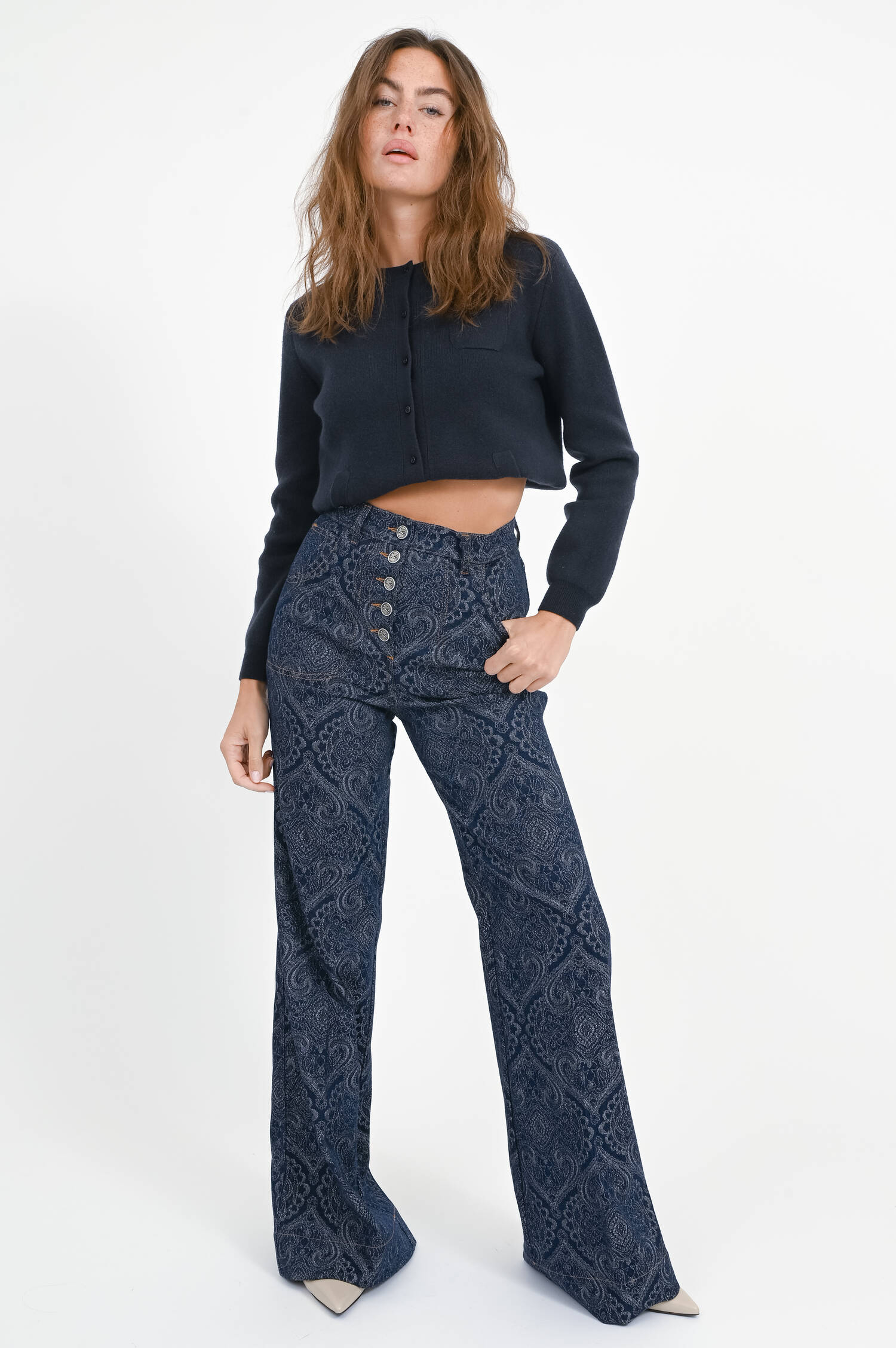 Jaquard Schlaghose in Denim 