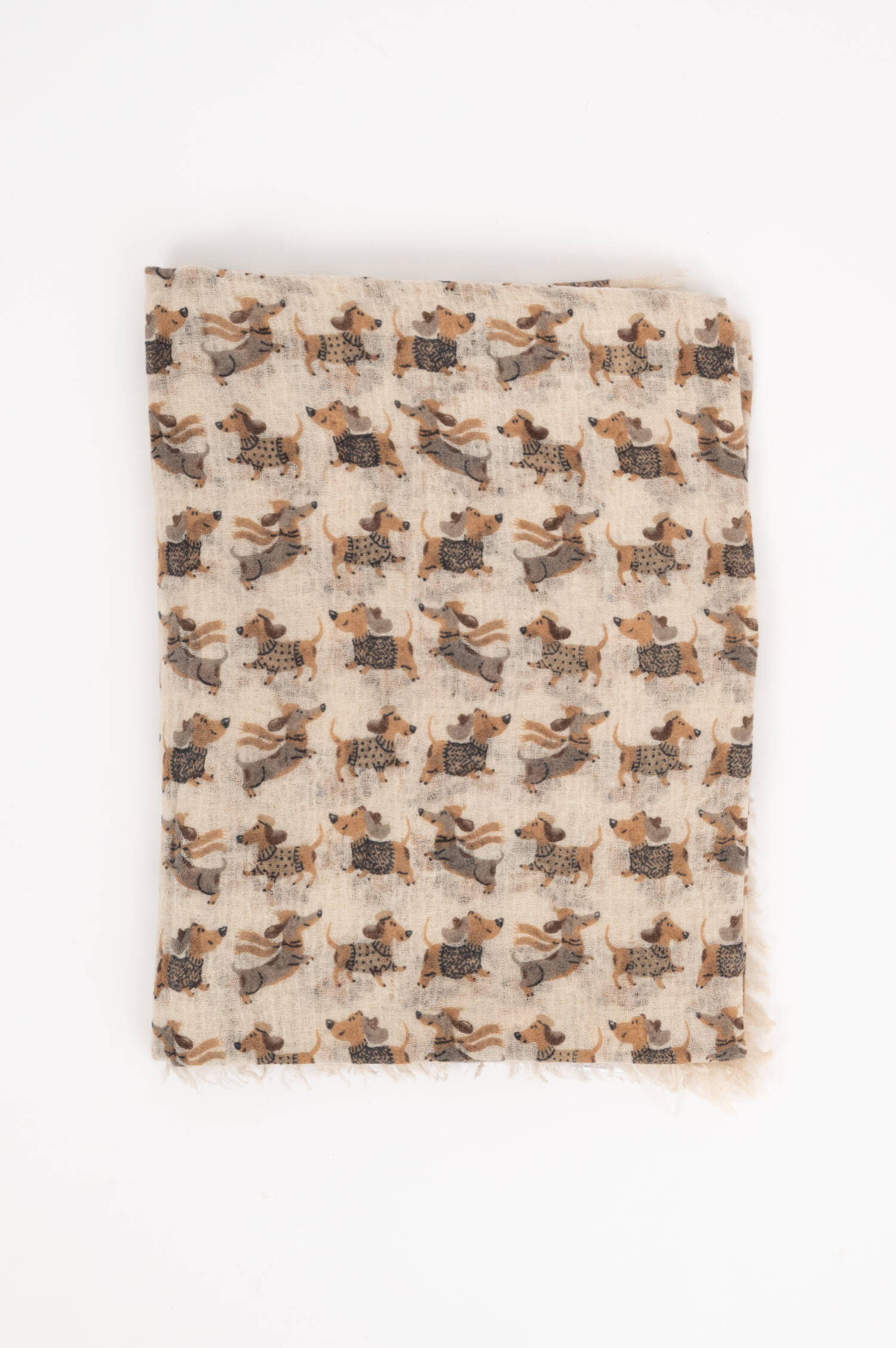 Woll-Schal mit Hunde-Print in Beige/Oliv Woll-Schal mit Hunde-Print in Beige/Oliv