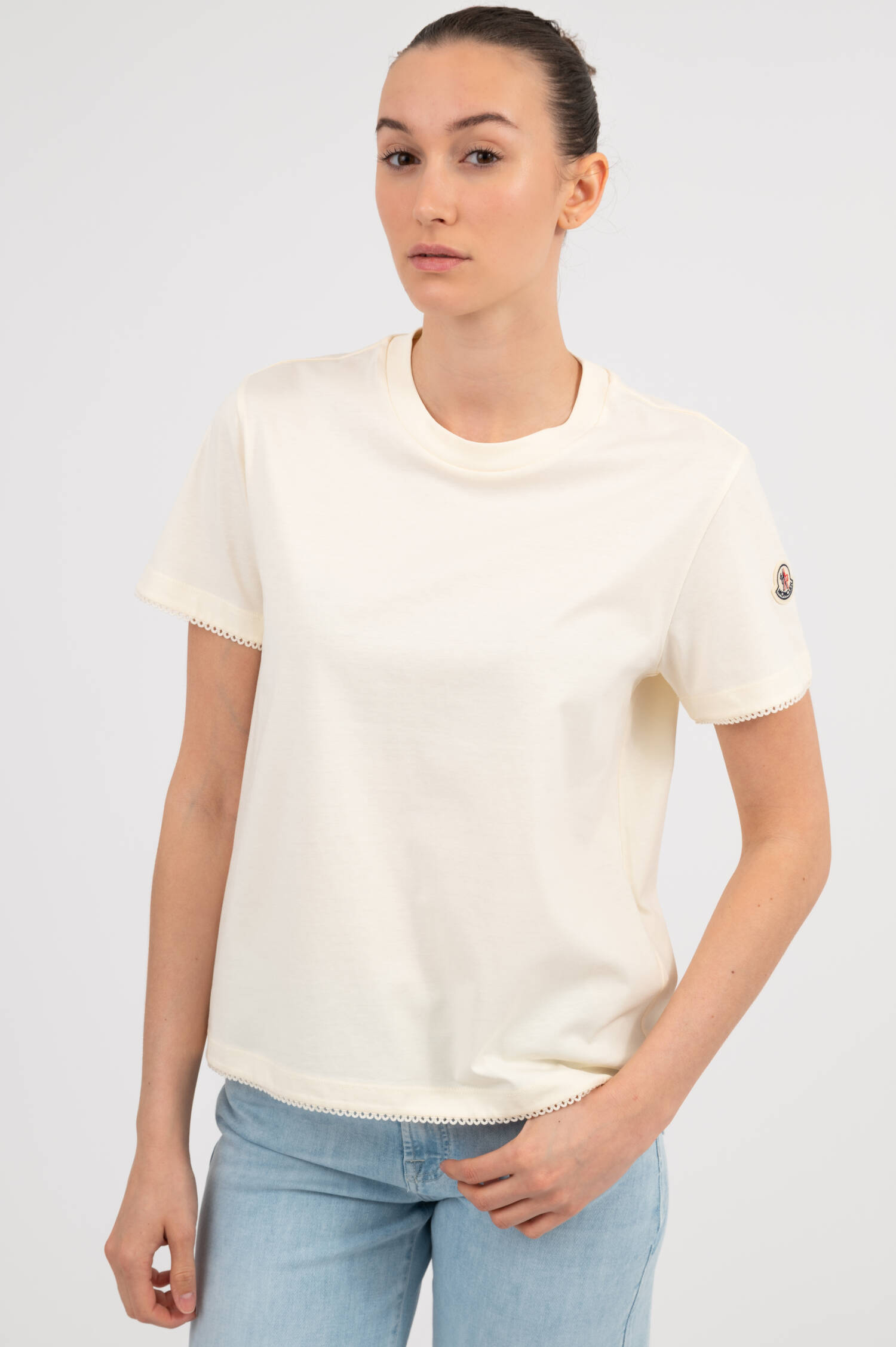 T-Shirt mit Pico-Kante in Creme