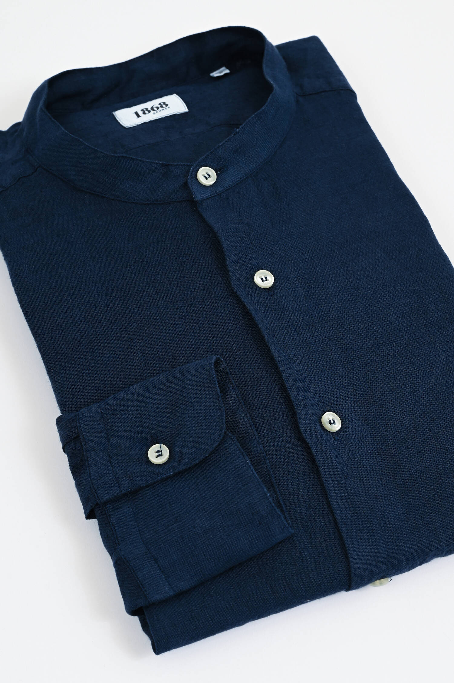 Leinenhemd mit Stehkragen in Navy
