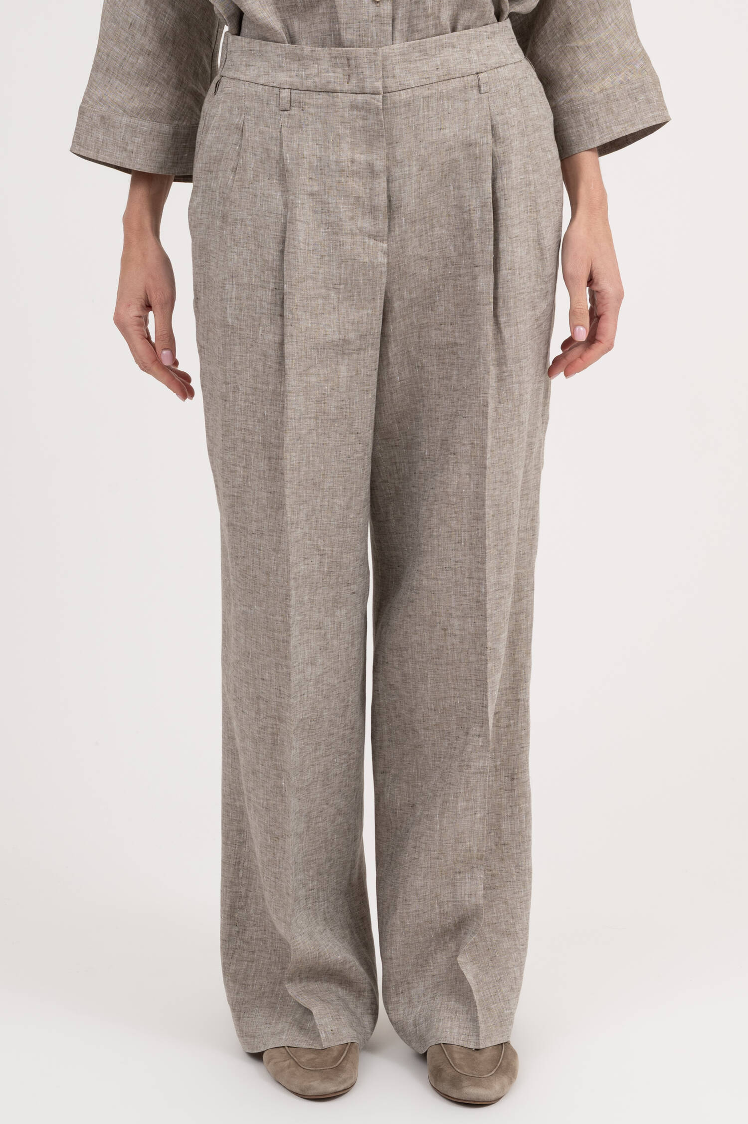 Hose mit weitem Bein in Taupe meliert